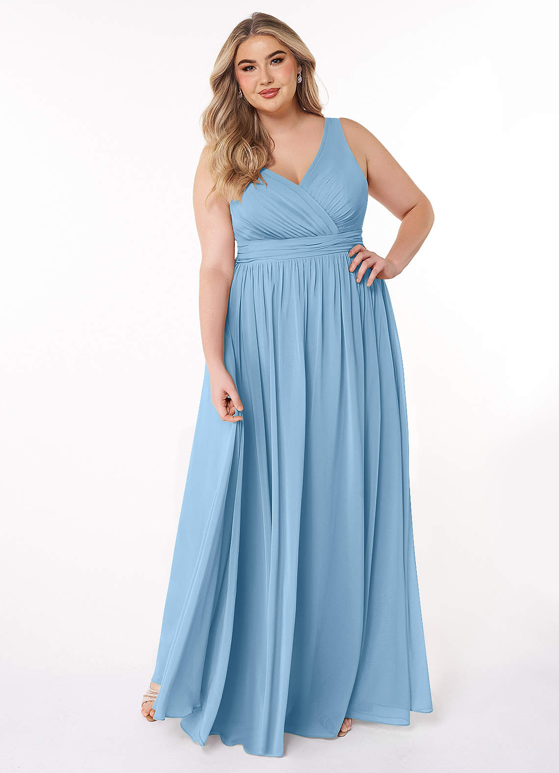 Azazie Kora Brautjungfernkleider A-Linie Plissee Chiffon Kleid Stahlblau image1