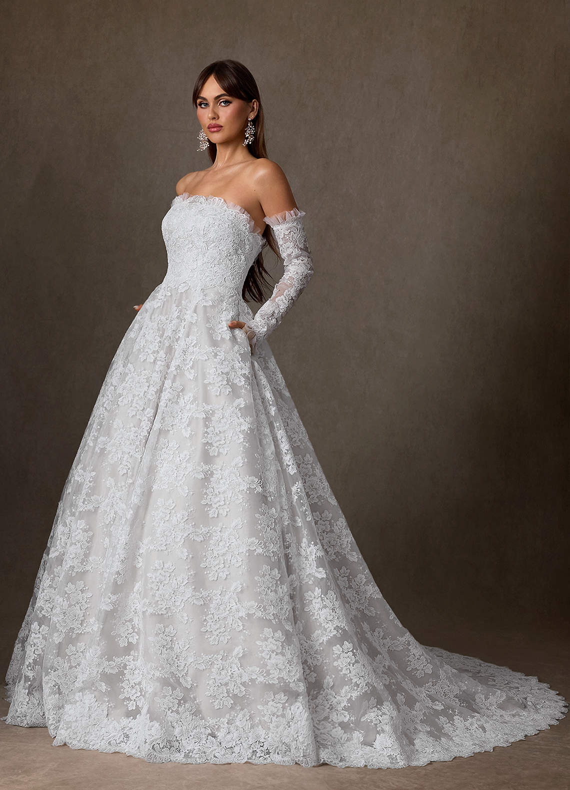 Azazie Hinata Wedding Dresses Diamond White Ball-Gown Strapless Lace Dress image2