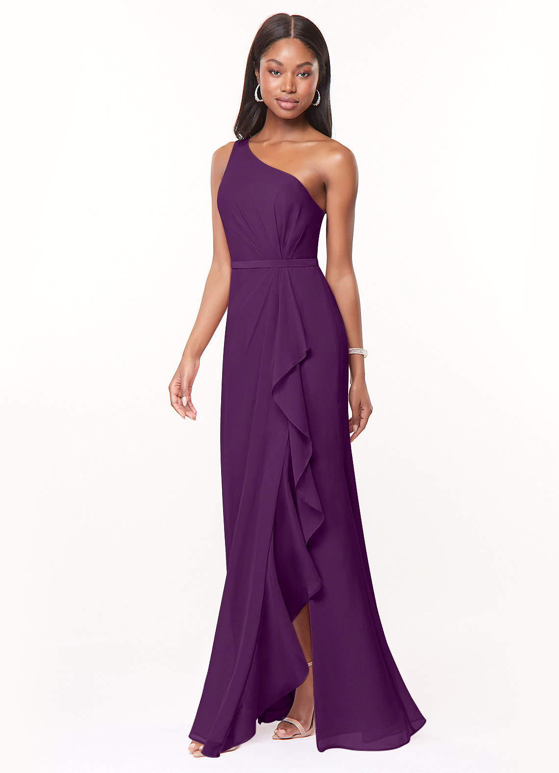 Azazie Liza Bridesmaid Dresses Grape Mermaid One Shoulder Chiffon Dress image1