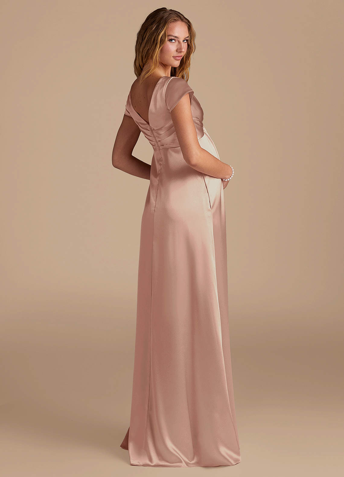 Azazie Allessia Venta Final Vestido de Corte en A Hasta el suelo Satén Metálico image1