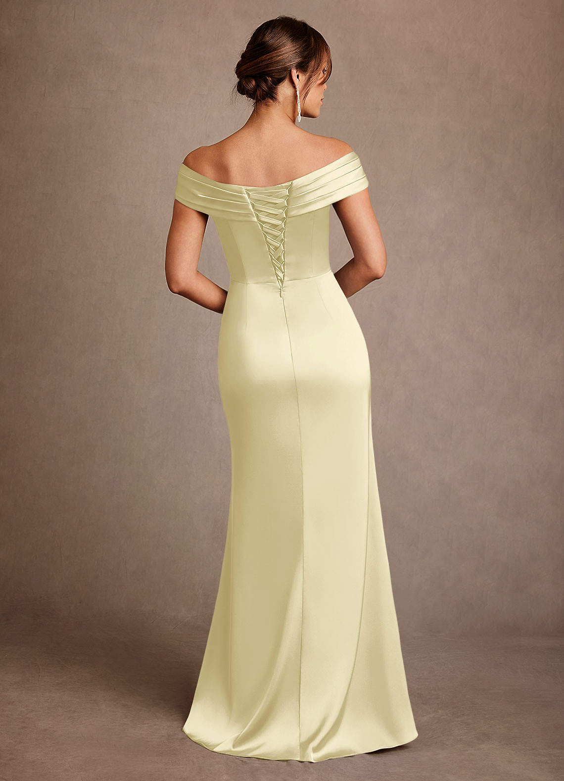 Azazie Bedford Mother of the Bride Dresses Lemon Sorbet Sheath Pleated Stretch Satin Dress image2