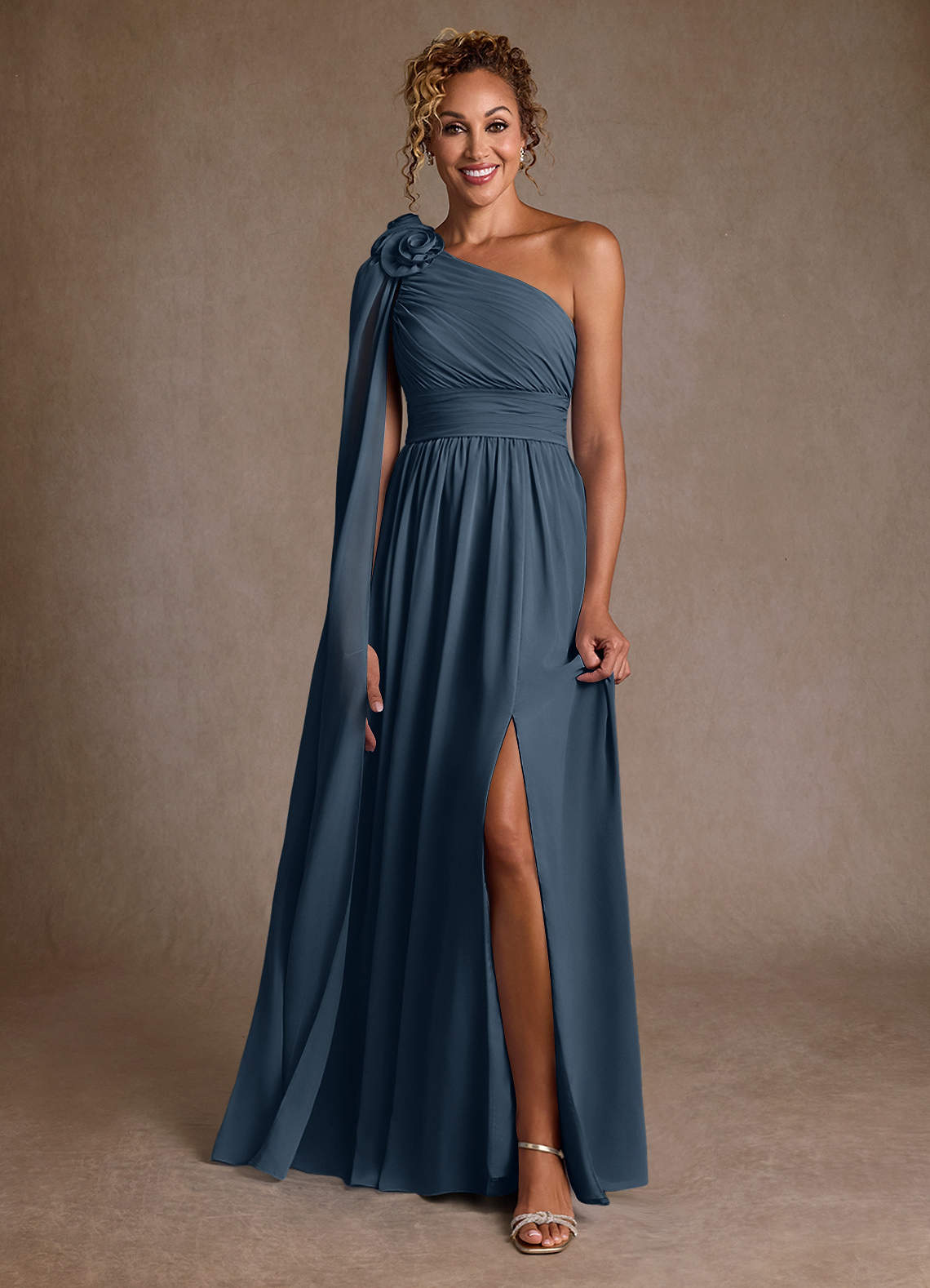Azazie Lancaster Mother of the Bride Dresses Neptune A-Line One Shoulder Chiffon Dress image1