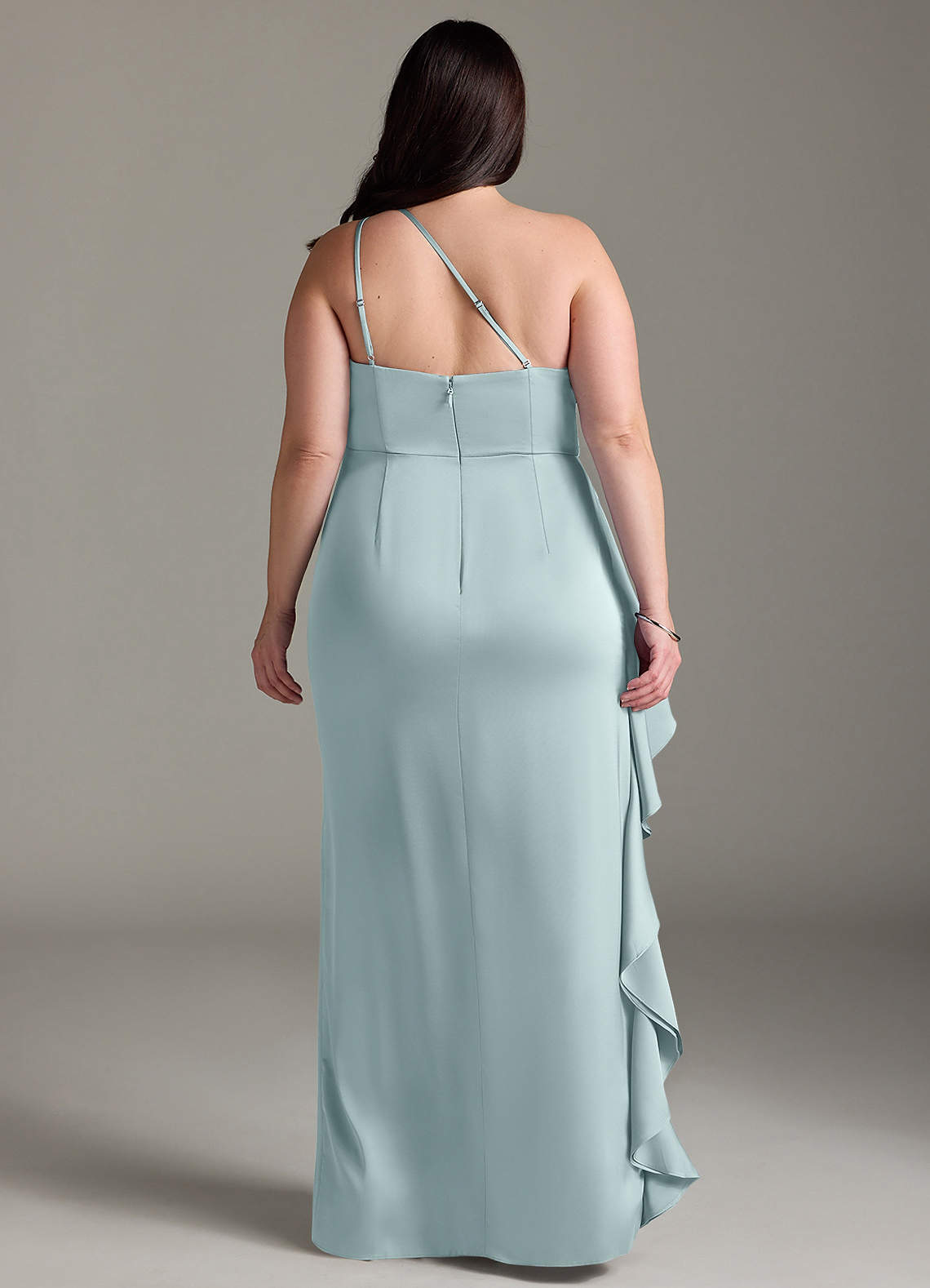 long one-shoulder bridesmaid dress with ruffles Lavetir Peacock Sheath/Column Strapless Pleated Ruffle Bridesmaid Dresses with Split Side 2026