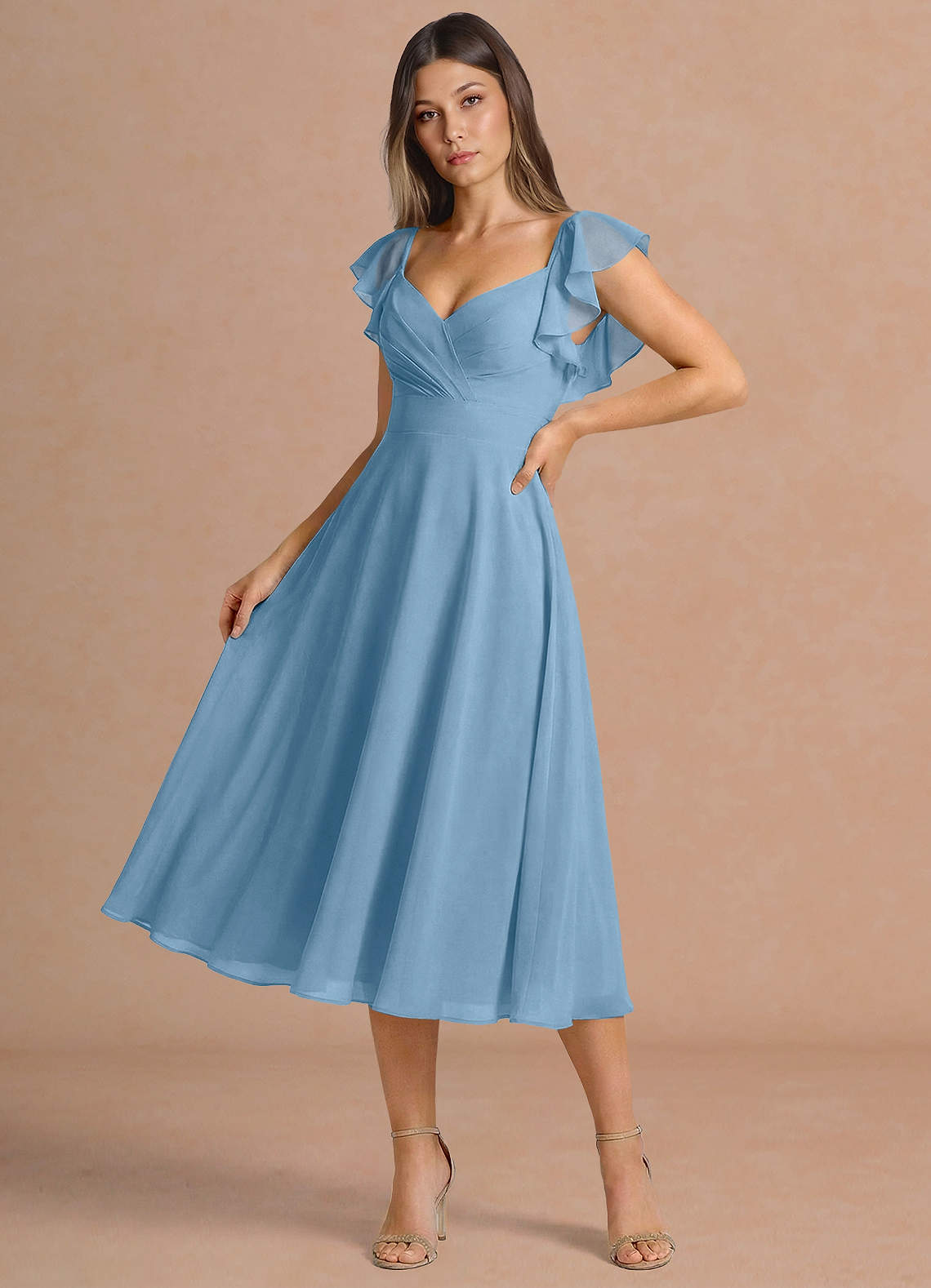 Leilani Steel Blue Midi Dress | Azazie DE