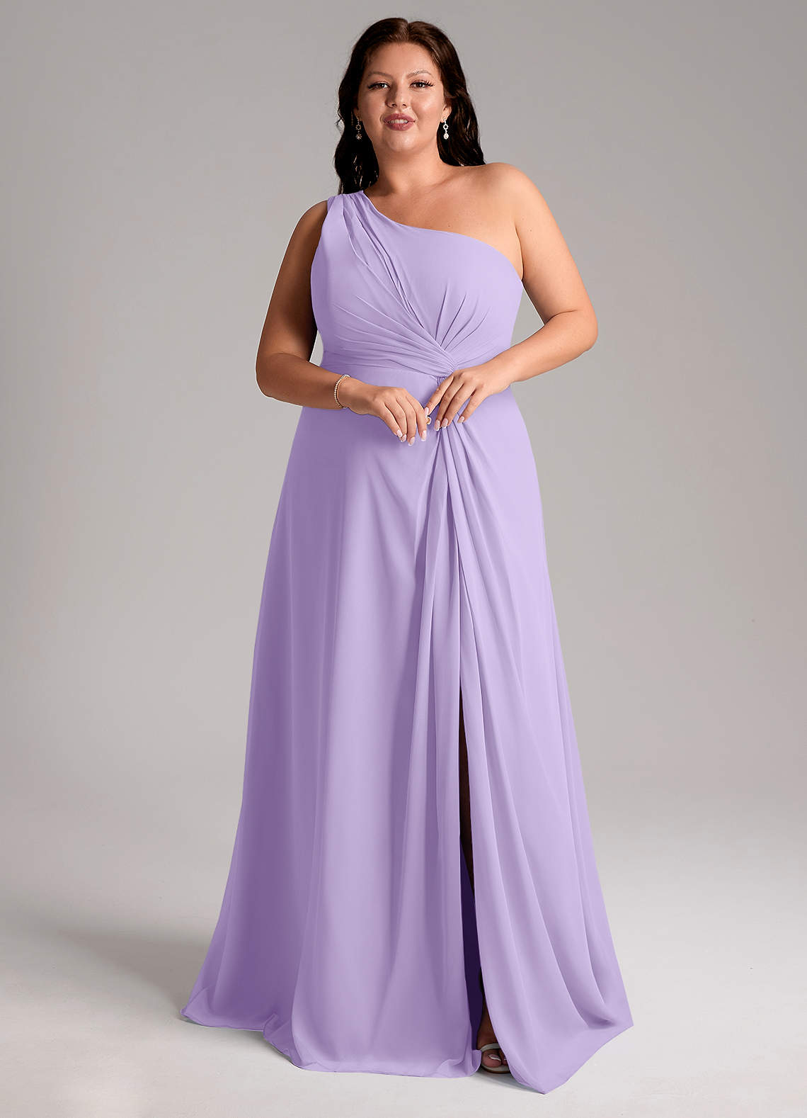 Azazie Brooke Bridesmaid Dresses Lilac A-Line One Shoulder Chiffon Dress image10