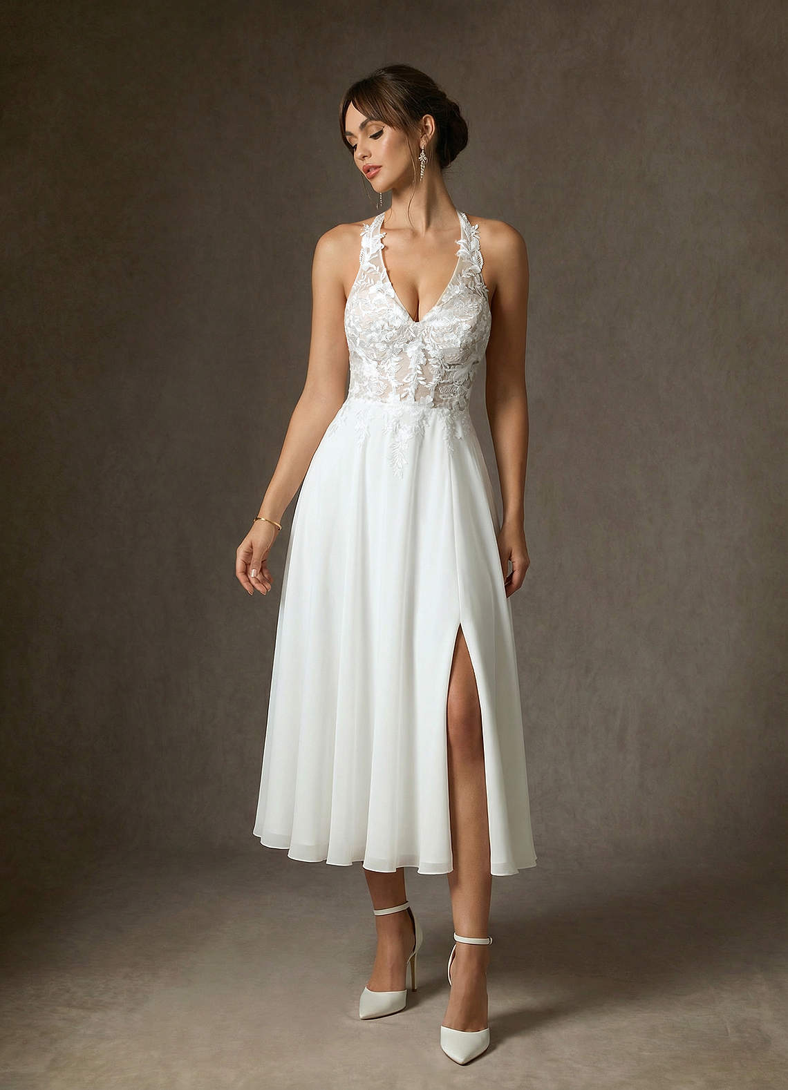 Azazie Sonia Vestidos de novia Vestido de Blanco Diamante Nude de Encaje de Corte en A image3