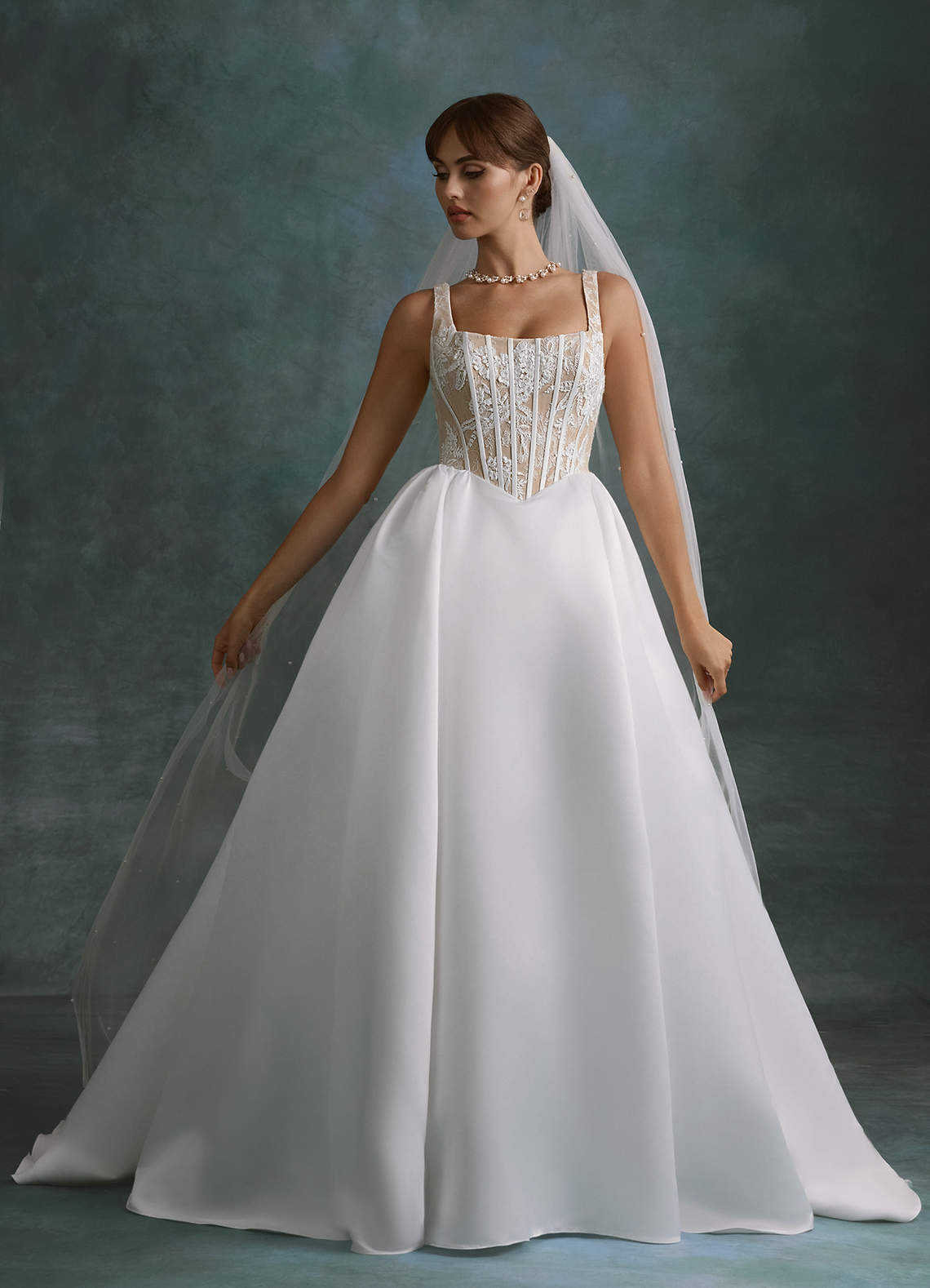 Azazie Belle Wedding Dresses Diamond White Nude Ball-Gown Satin Dress image6