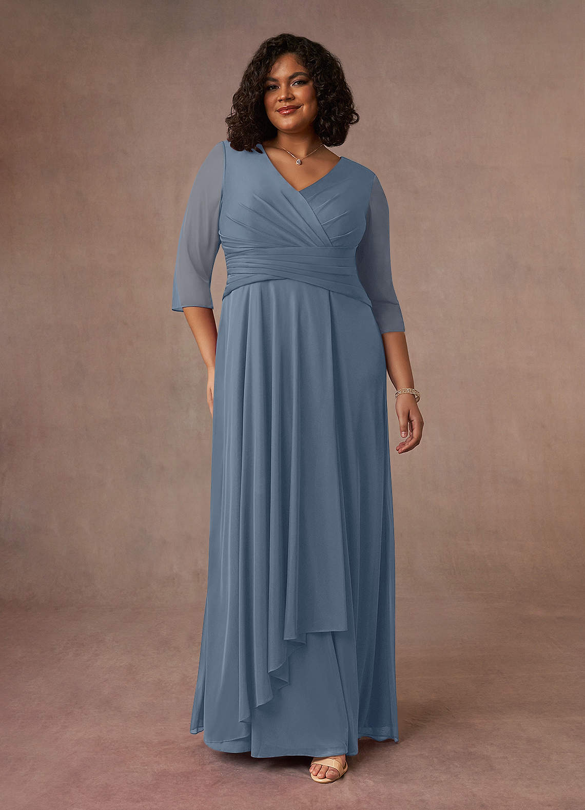 Azazie Annetta Abiti per la Madre della Sposa Abito A-Line in Maglia Plissettao con Scollo a V Crepuscolo image7