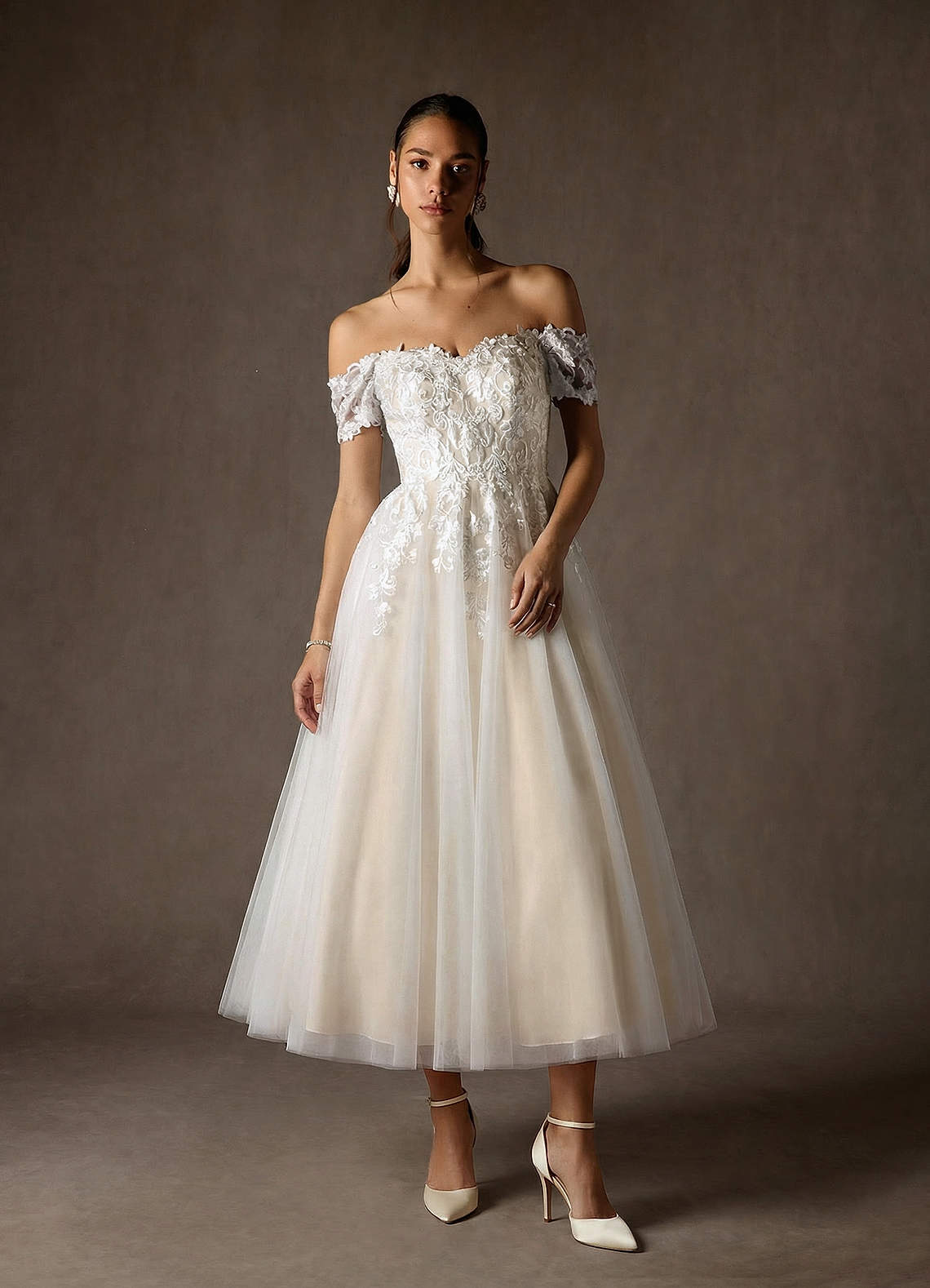 Azazie Rowe Vestidos de novia Vestido de Blanco Diamante Champán de Encaje de Corte en A con Vestidos sin tirantes image1