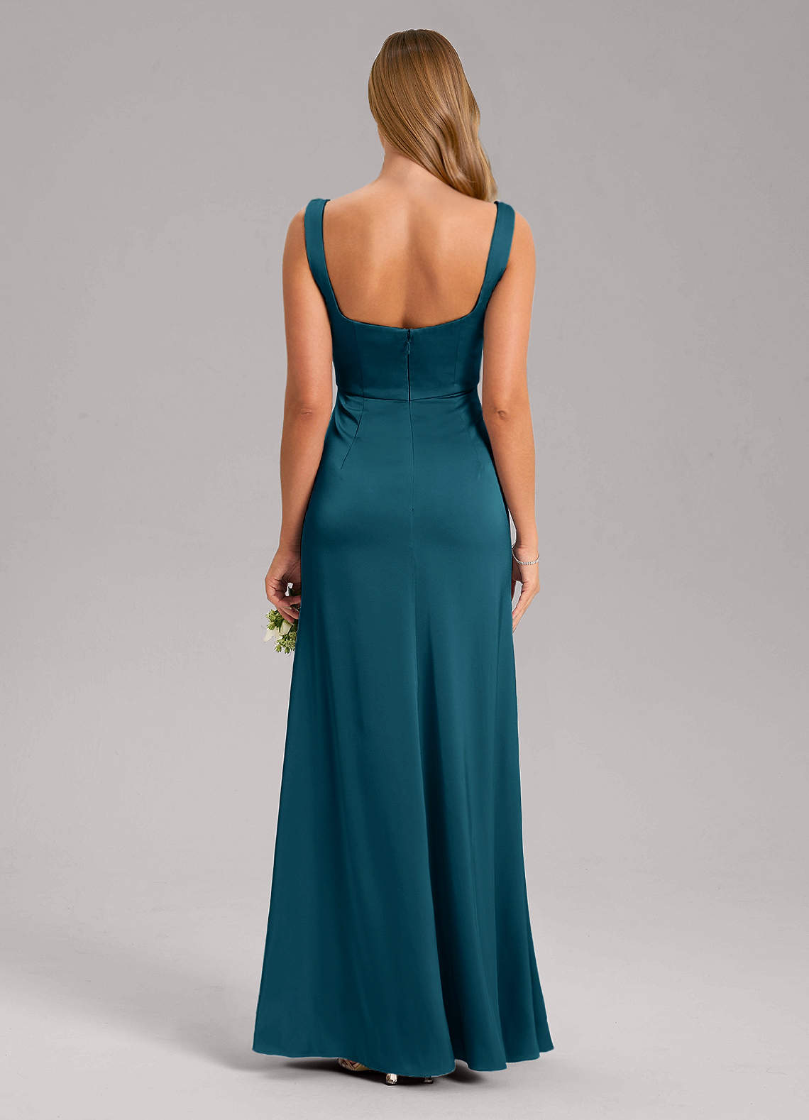 Azazie Frostine Bridesmaid Dresses Ink Blue A-Line Bow Stretch Satin Dress image7
