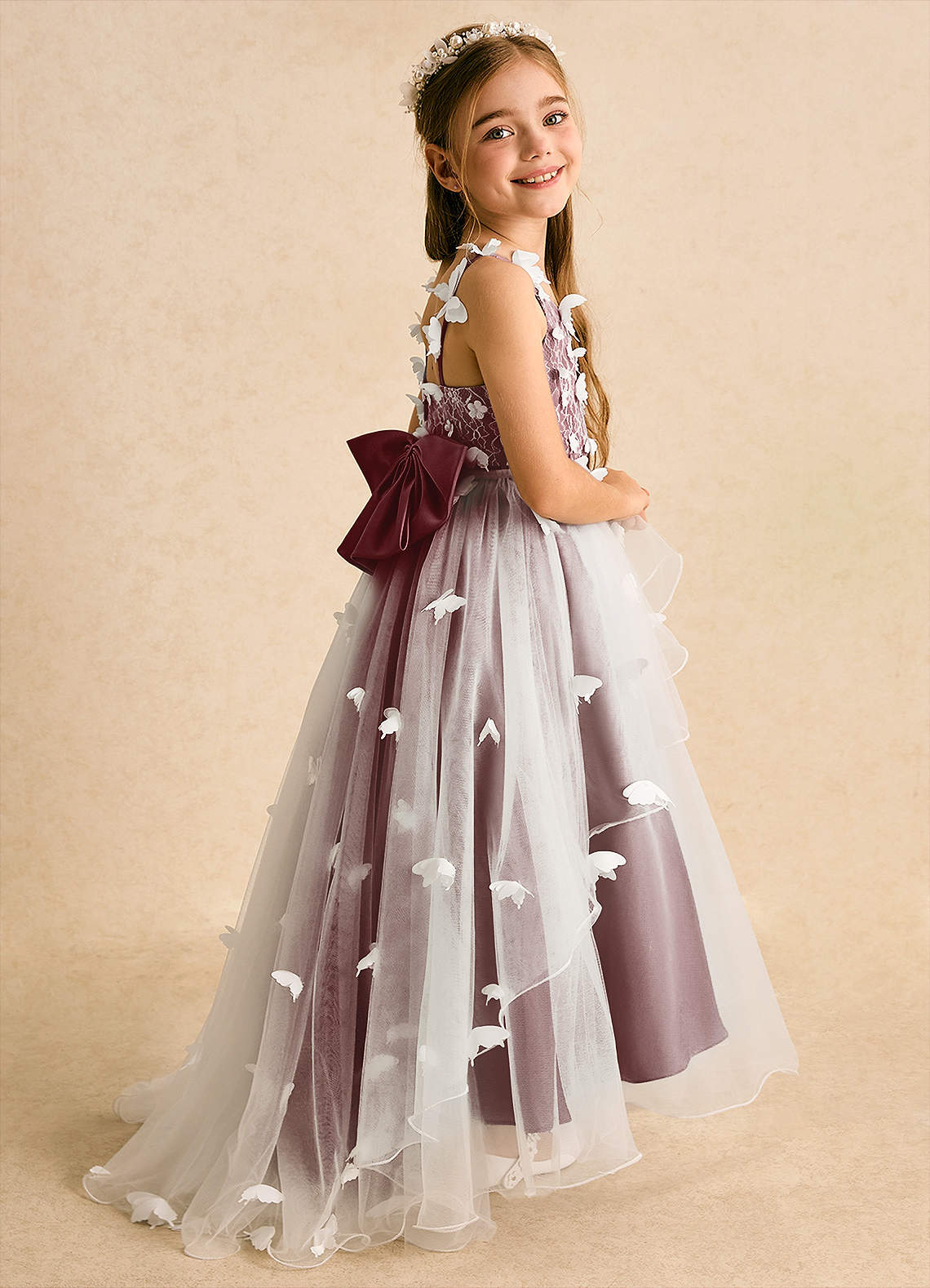 Azazie Darlina Flower Girl Dresses Ivory Desert Rose Ball-Gown Lace Tulle Dress image1
