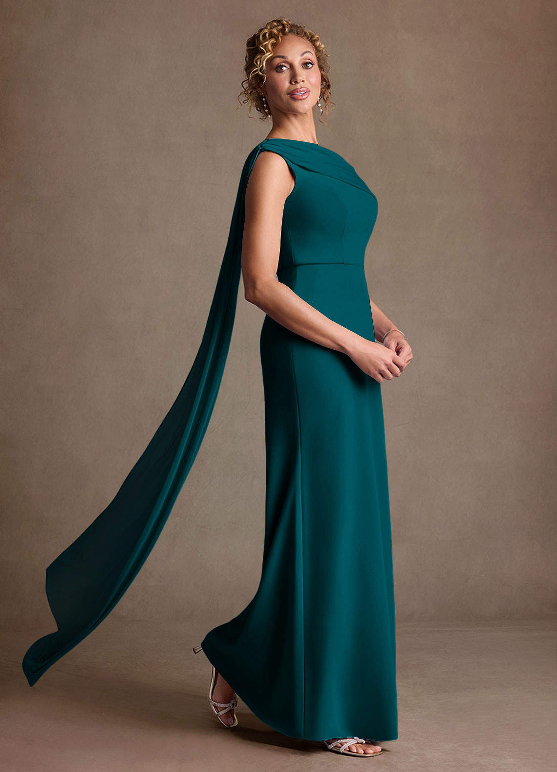 Azazie Bassi Mother of the Bride Dresses Peacock Mermaid Off the Shoulder Mesh Dress image2