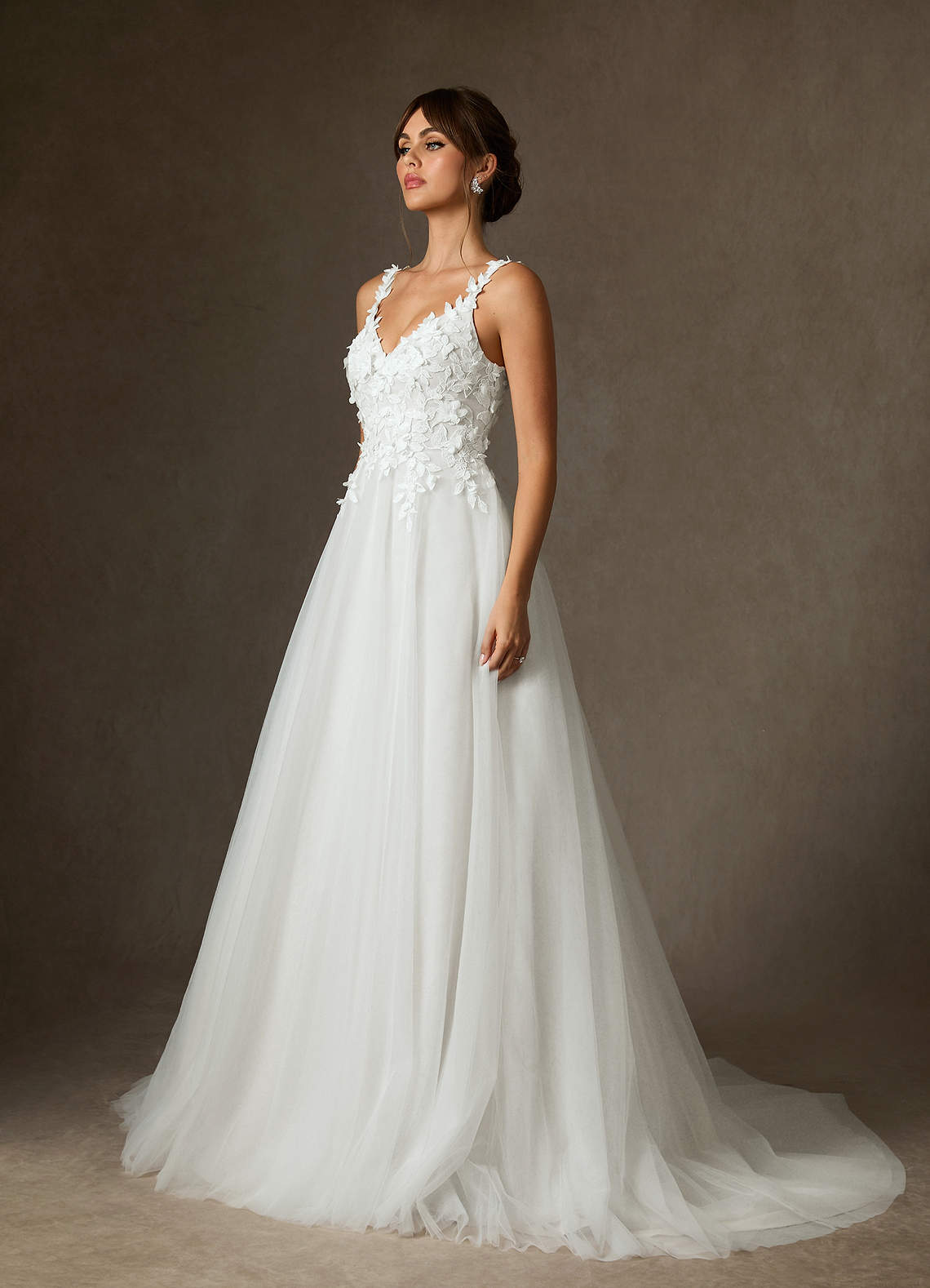 Azazie Shayna Vestidos de novia Vestido de Diamante Blanco de Encaje de Corte Princesa image1