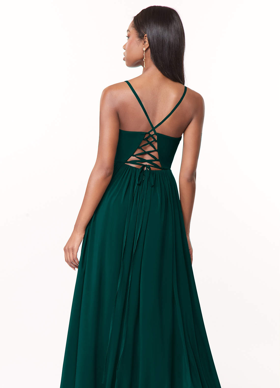 ★I AM MARI★ CHIFFON SHIRRING FLARE DRESS Azazie Marilyssa Pine Bridesmaid Dresses | Azazie