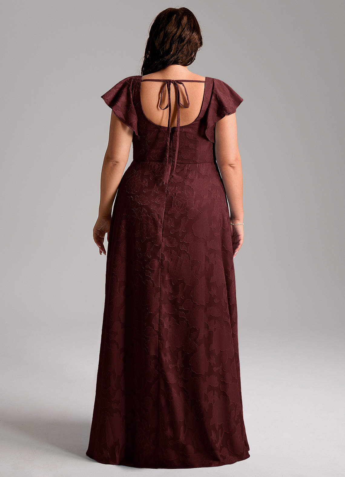 Azazie Bondi Bridesmaid Dresses Cabernet A-Line Side Slit Floral Burnout Dress image7