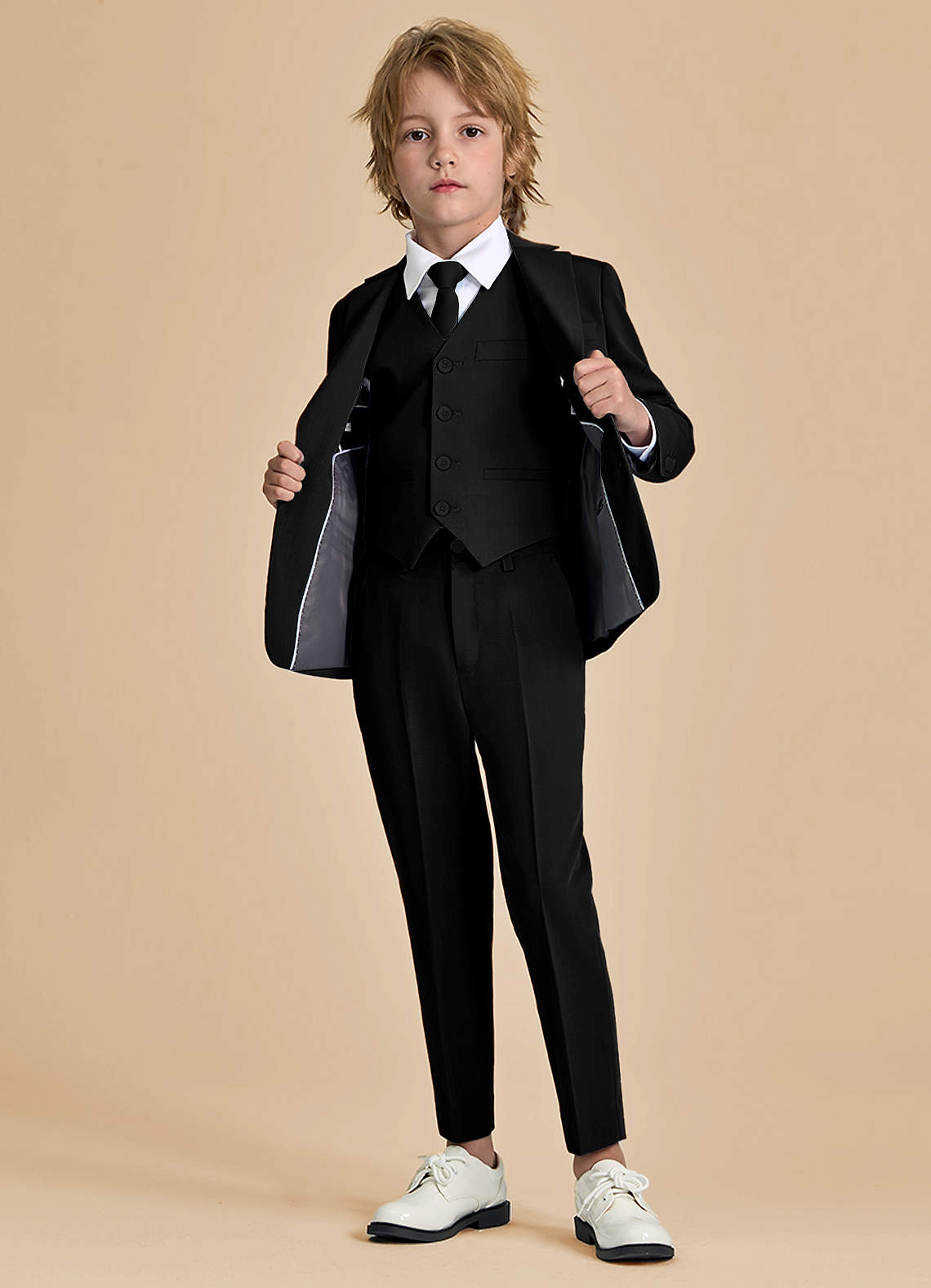 front Oliver Niños Negro Traje de 5 piezas