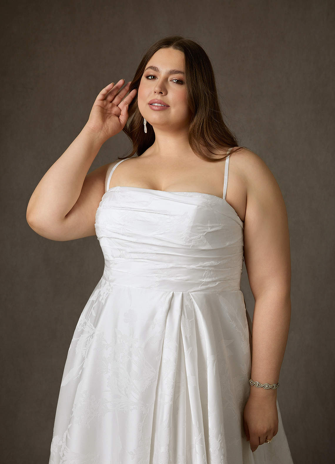 Azazie Daliah Brudekjoler En streg Stropløs Blomster Jacquard Kapel tog Kjole image16