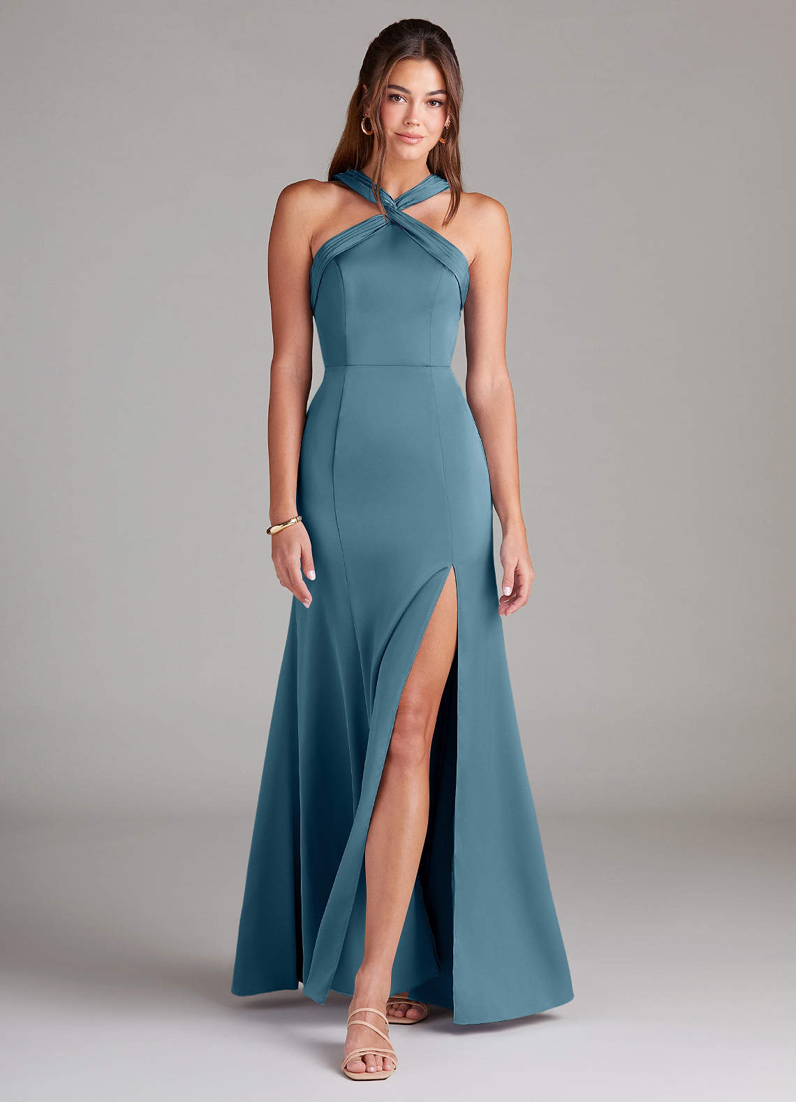 Azazie Rue Bridesmaid Dresses Bermuda A-Line Pleated Stretch Satin Dress image2