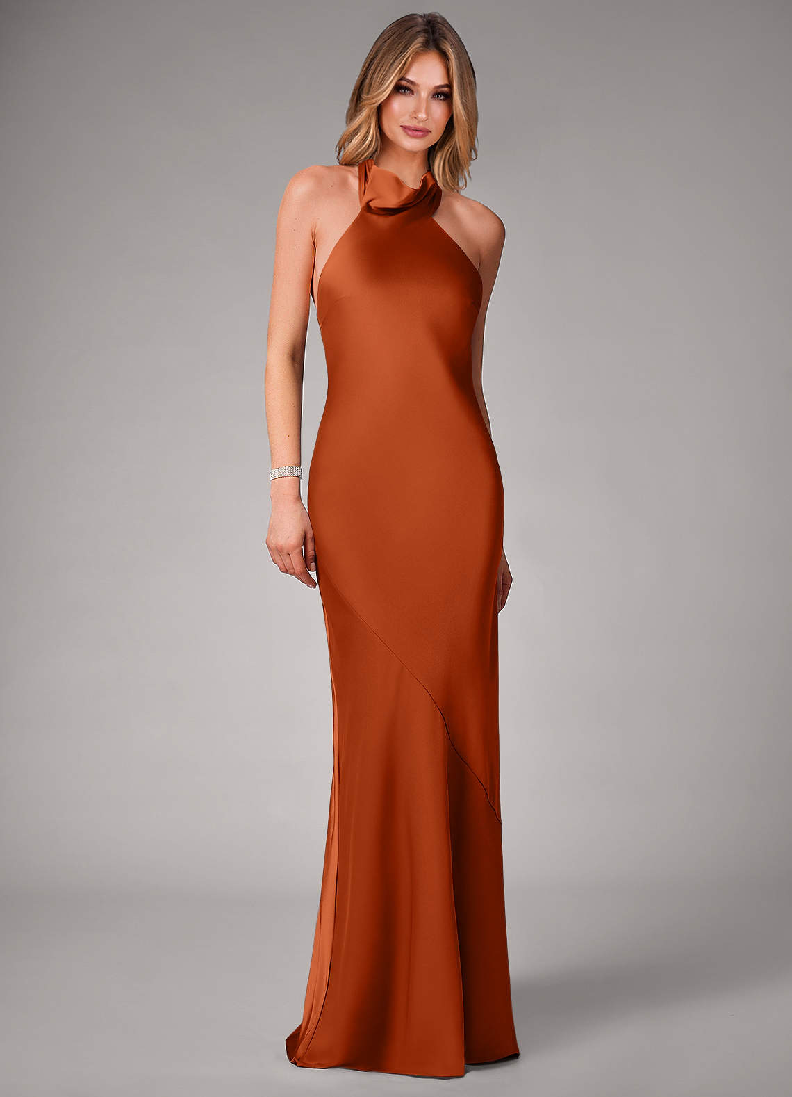 open lace back dress Burnt Orange Bridesmaid Dresses Mermaid One Shoulder – Lisposa main image 1