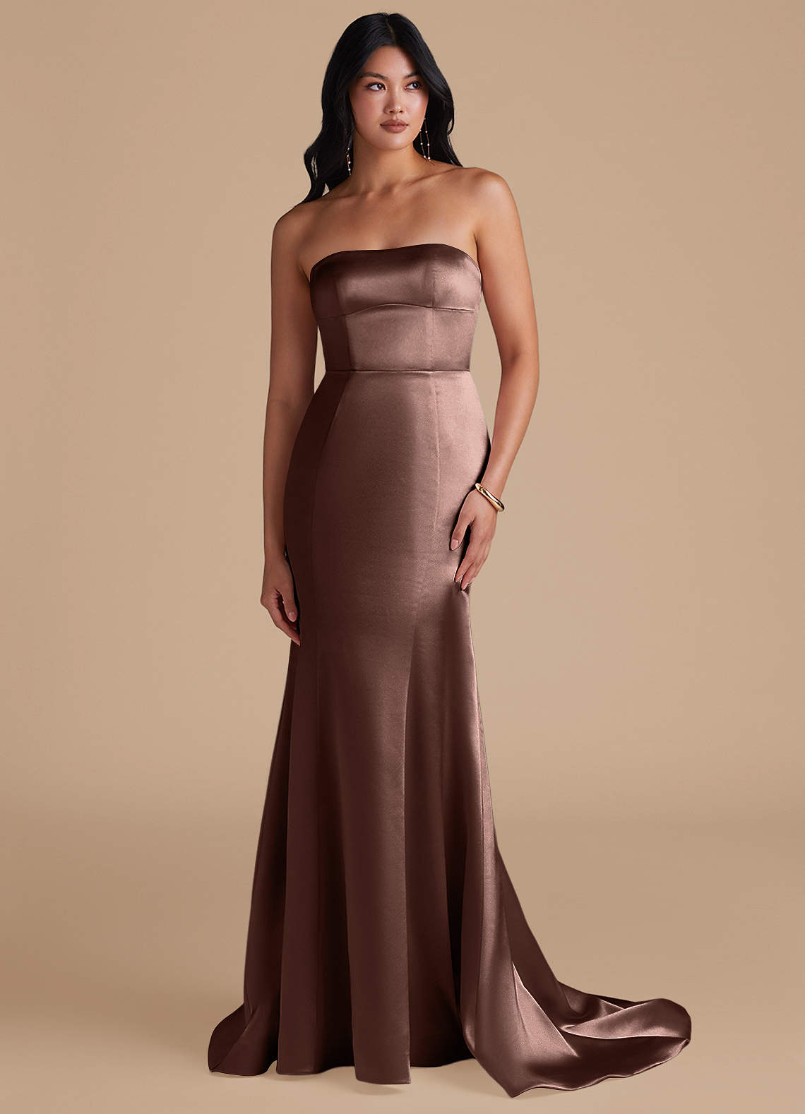 Azazie Aura Bridesmaid Dresses Espresso Mermaid Metallic Satin Convertible Dress image1