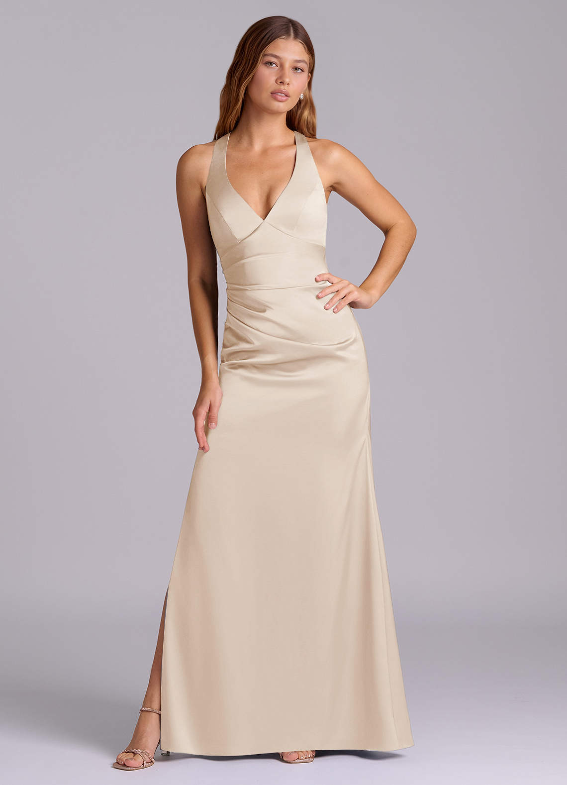 Azazie Amelie White Alabaster Stretch Satin Bridesmaid Dresses | Azazie
