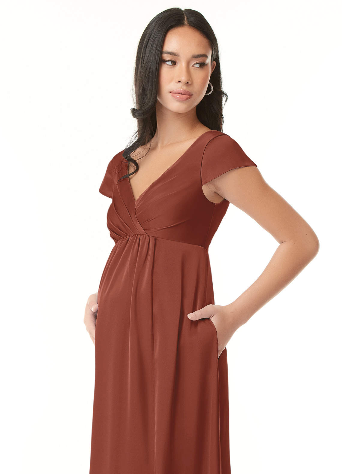 Azazie Allessia Maternity Bridesmaid Dresses A-Line Pleated Stretch Satin Floor-Length Dress image5
