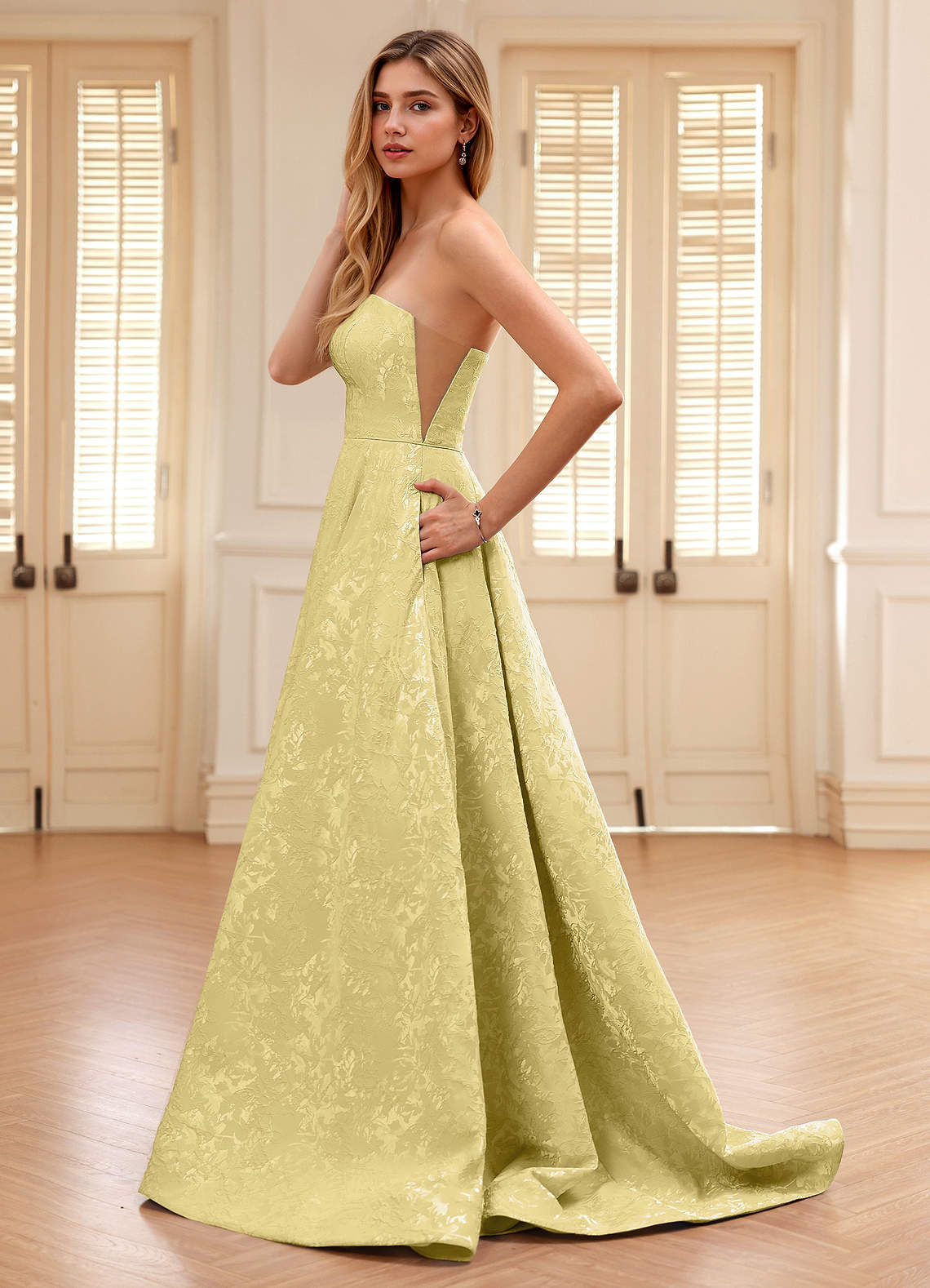Azazie 2026 Sexy Print Ball Gowns Prom Dress Yellow Gown Azazie 2026 Sexy Print Ball Gowns Prom Dress Yellow Gown