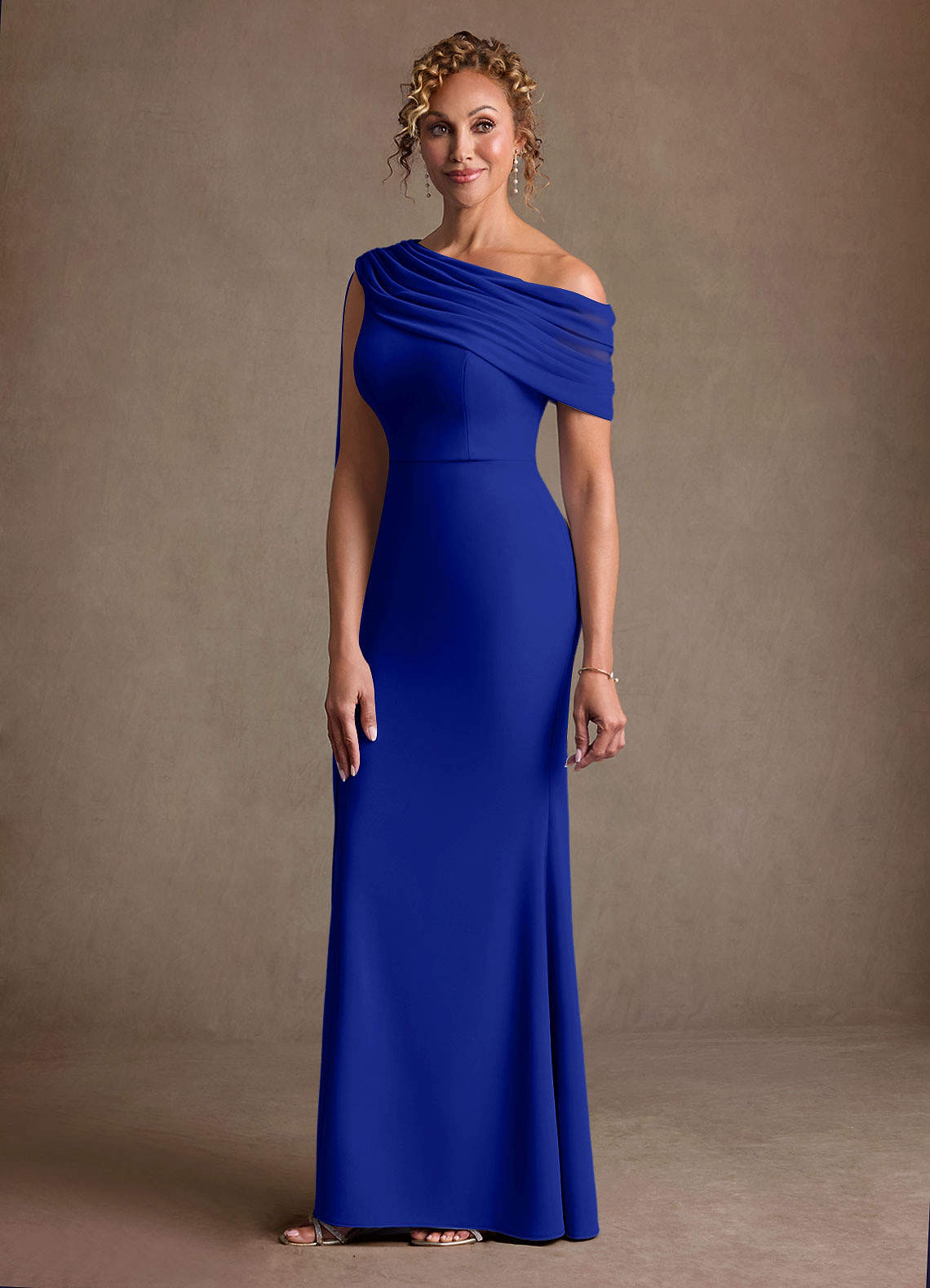 Azazie Bassi vestidos de madre de la novia Vestido de Azul Real de Malla de Corte Sirena con Vestidos sin tirantes image4