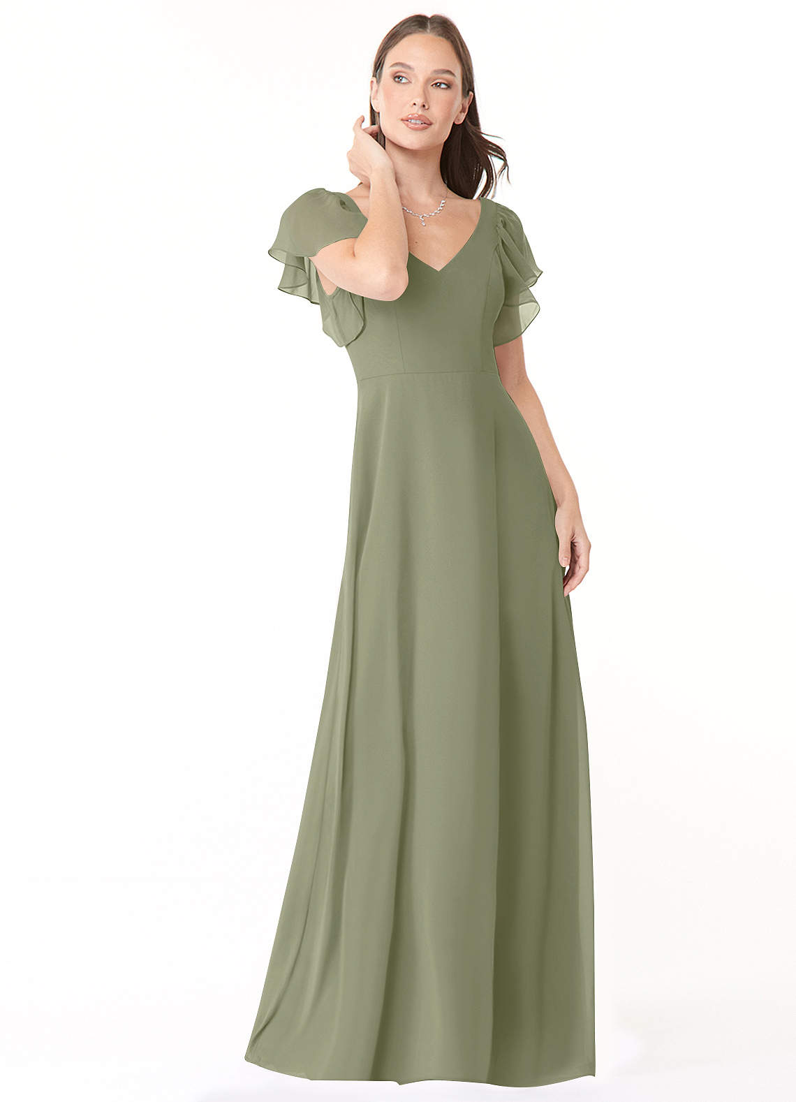 Azazie Syenna Robes de demoiselle d'honneur Robe Trapèze en Mousseline de soie Rayé Pistache image1