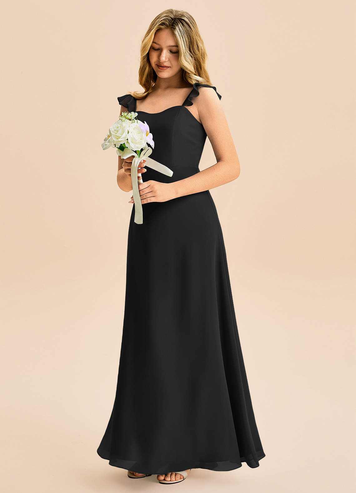 black chiffon junior bridesmaid dresses Azazie Bondi Junior