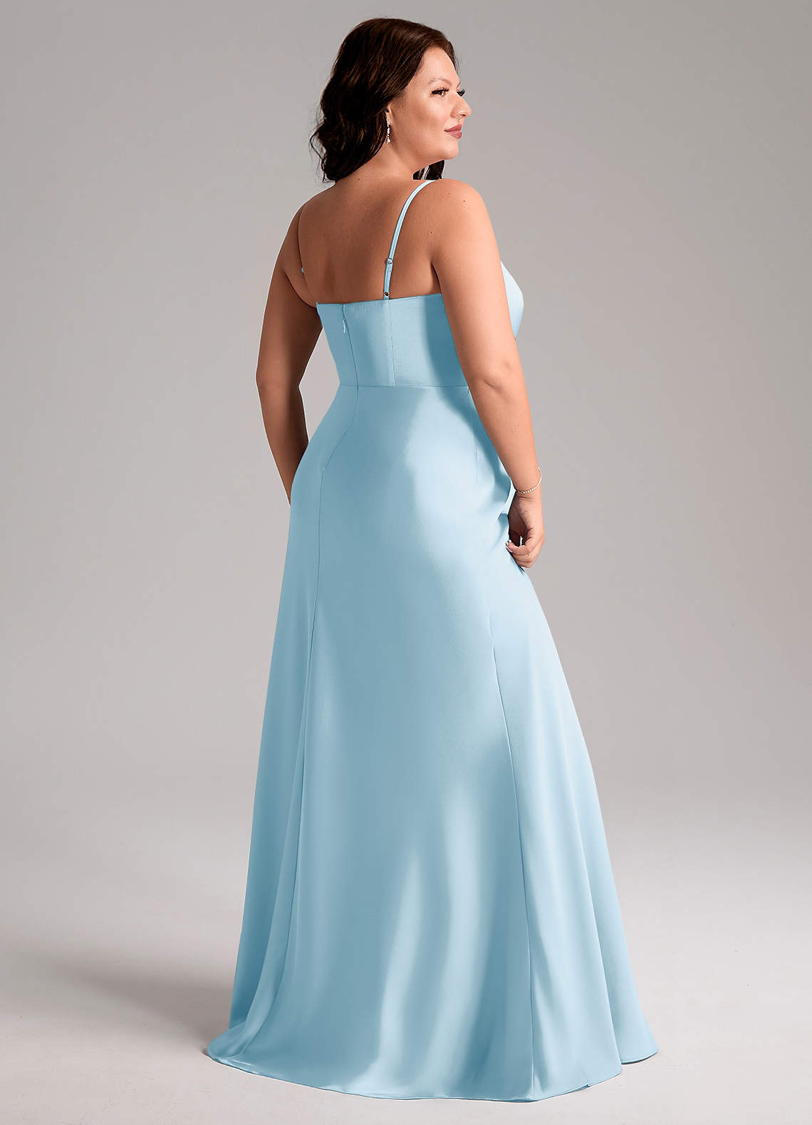 Azazie Lidia Bridesmaid Dresses Sky Blue Mermaid Side Slit Stretch Satin Dress image5