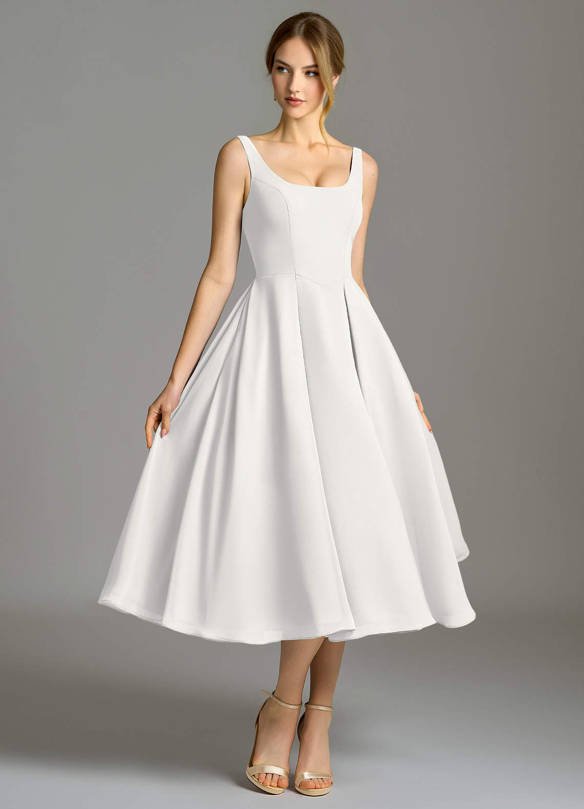 Azazie Amalie Brudtärnklänningar Klä av A-Linje i Chiffong Plisserad Vit image2