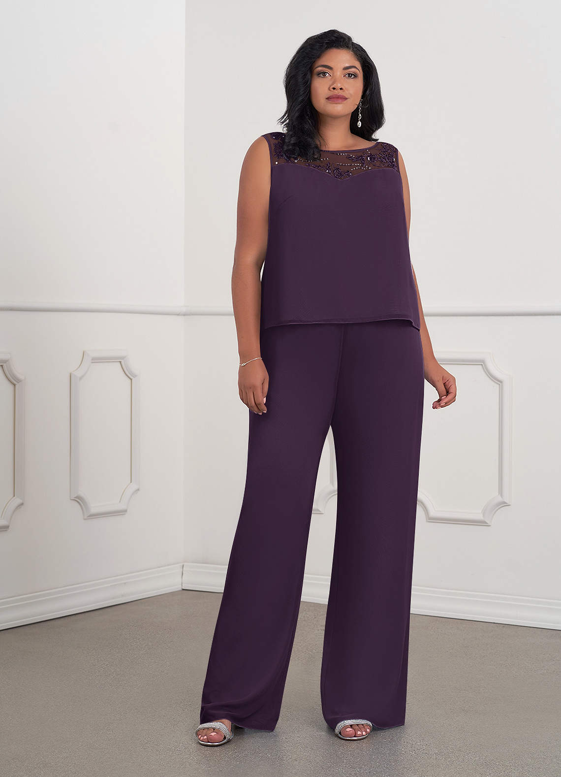 Azazie Maura Plum Jumpsuit/Pantsuit Sequins Chiffon Dress | Azazie