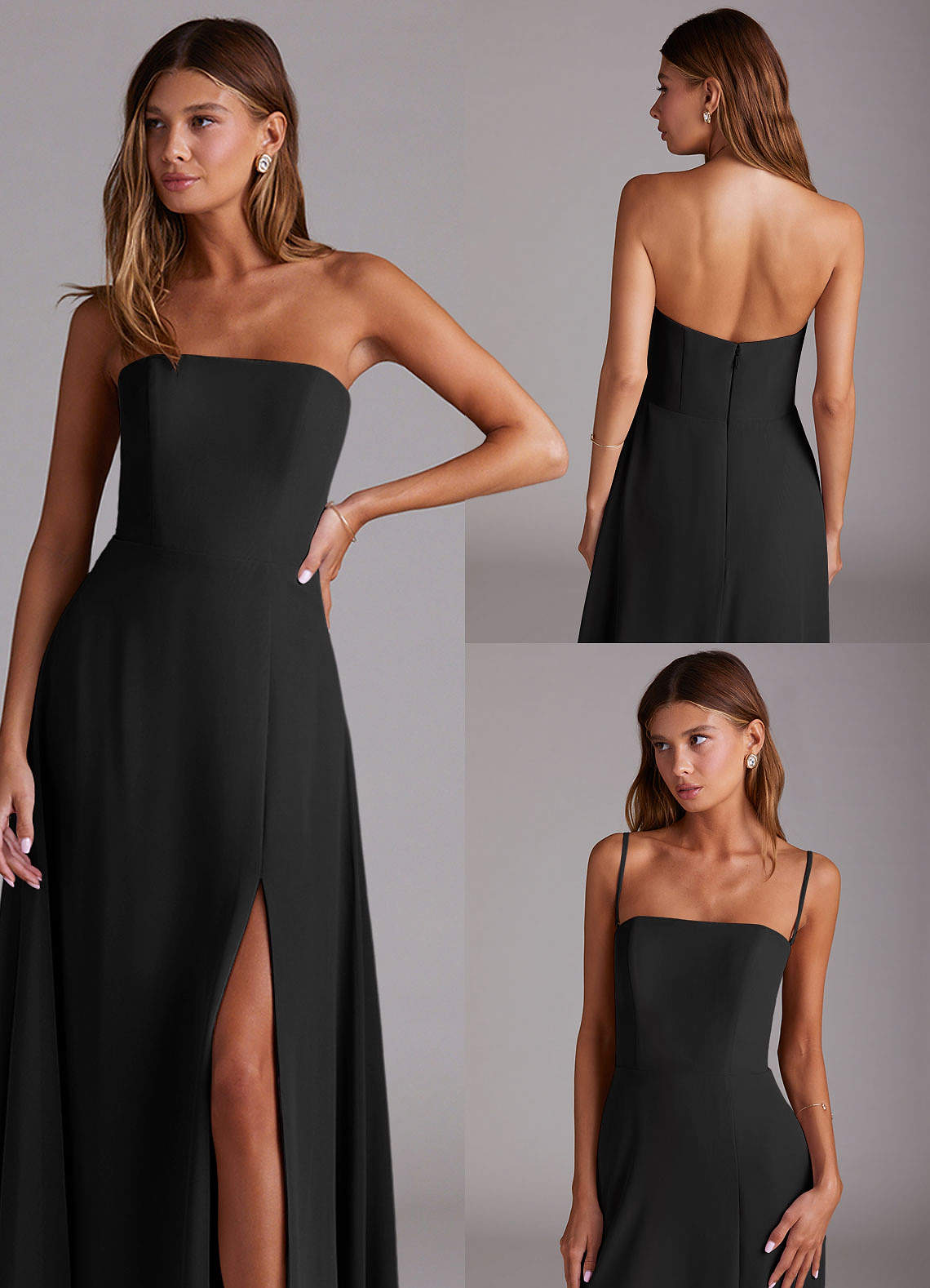 Azazie Wren Bridesmaid Dresses Black A-Line Side Slit Chiffon Convertible Dress image8