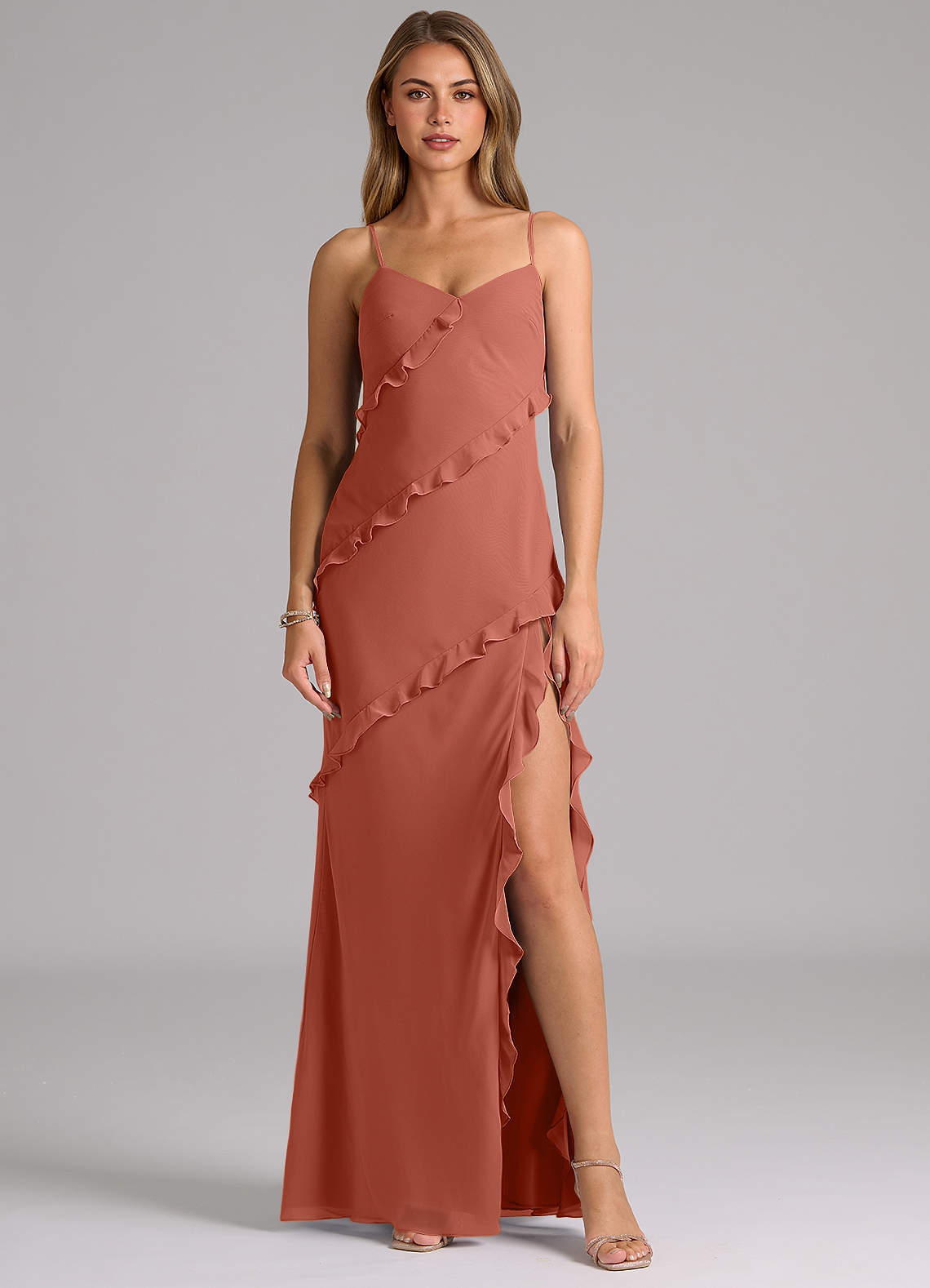 Azazie Nancie Bridesmaid Dresses Clay Mermaid Ruched Chiffon Dress image1