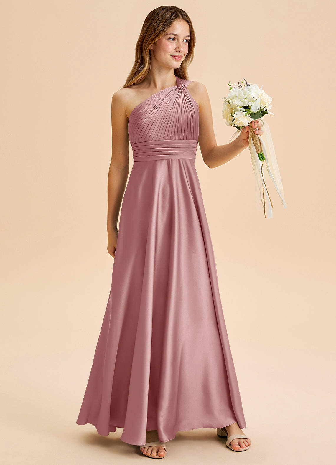 Azazie Charlize Junior Klä av A-Line i Stretch Satin Plisserad image2