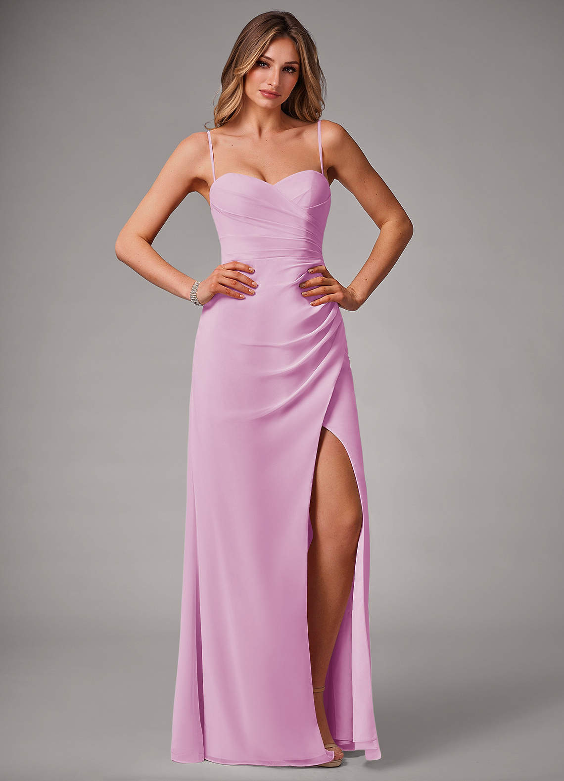 Azazie Haisley Abiti da Damigella Abito Convertibile Tubino in Chiffon a Spalla Scoperta Rosa Confetto image1