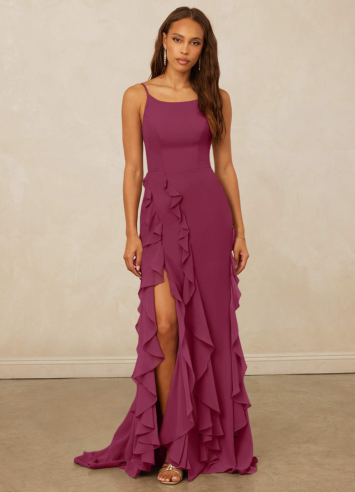 Christian Siriano Bridal for Azazie 1006 Bridesmaid Dresses Mulberry Mermaid Ruched Chiffon Dress image2