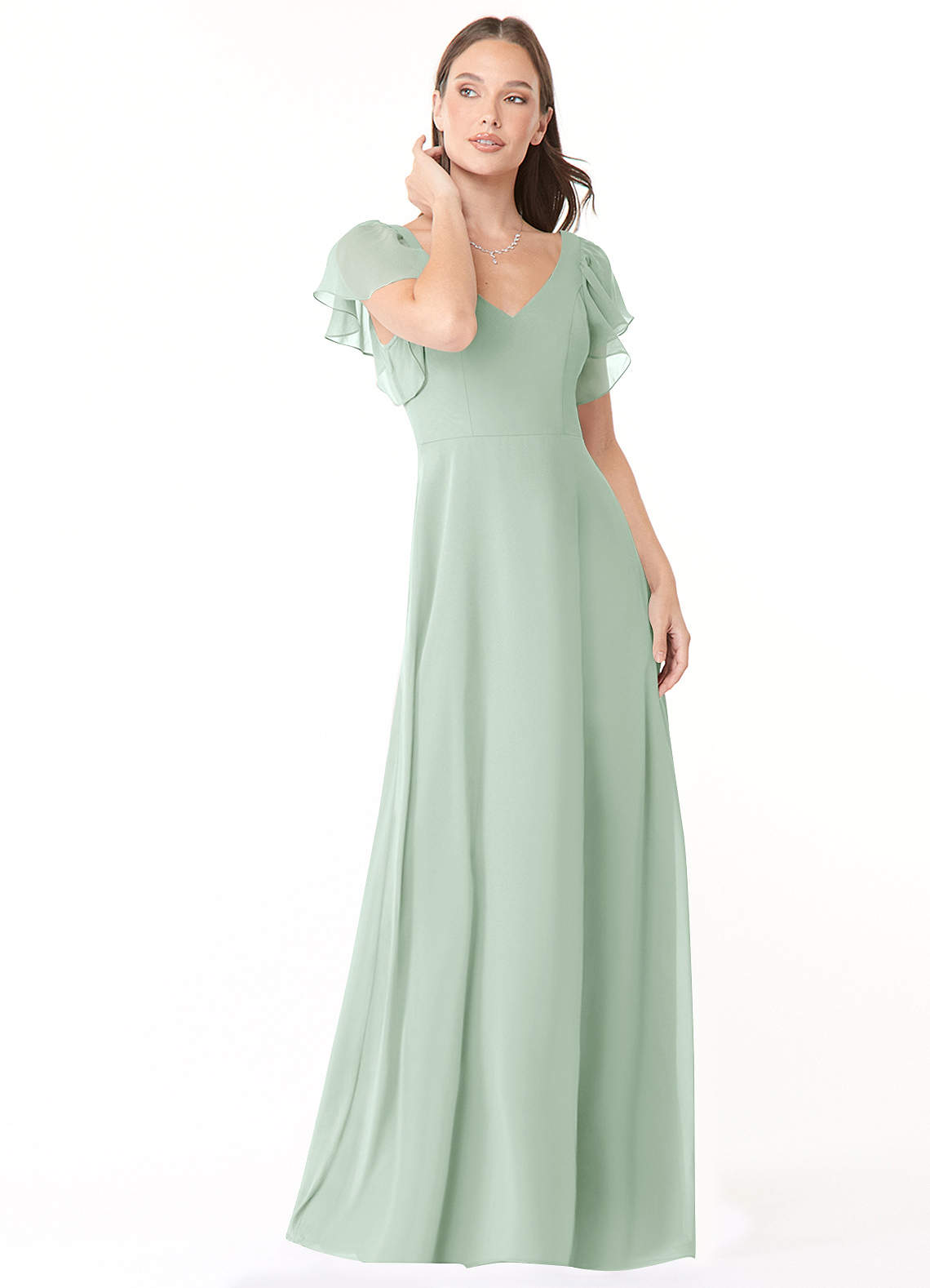 Azazie Syenna Bridesmaid Dresses Agave A-Line Ruched Chiffon Dress image1