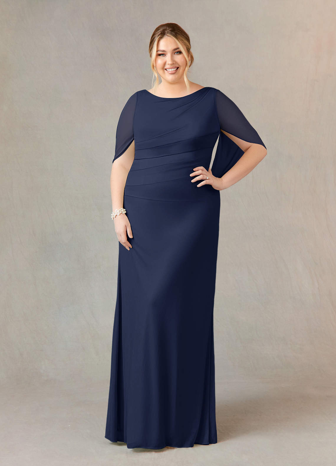Azazie Belladonna Mother of the Bride Dresses Dark Navy Mermaid Scoop Pleated Mesh Dress image1
