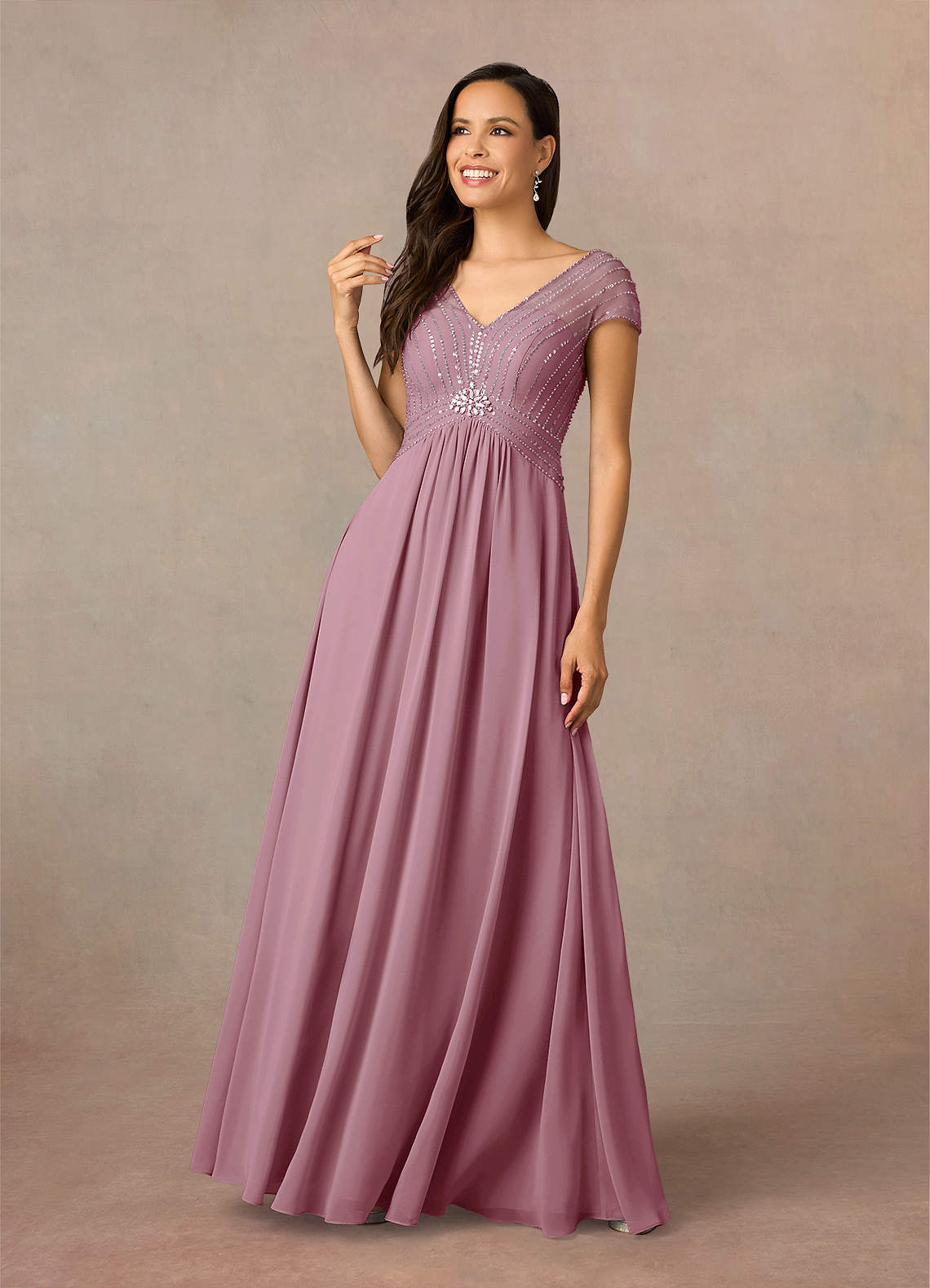 Azazie Star Mother of the Bride Dresses Vintage Mauve A-Line V-Neck sequins Chiffon Dress image1