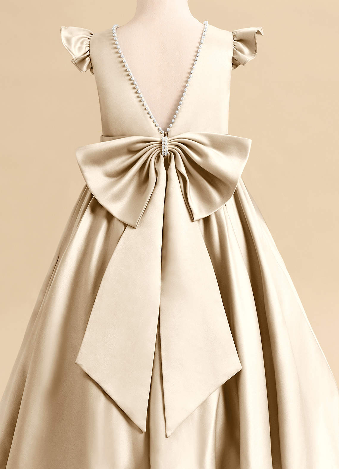 Azazie Dumpling Flower Girl Dresses Champagne A-Line Bow Matte Satin Dress image4