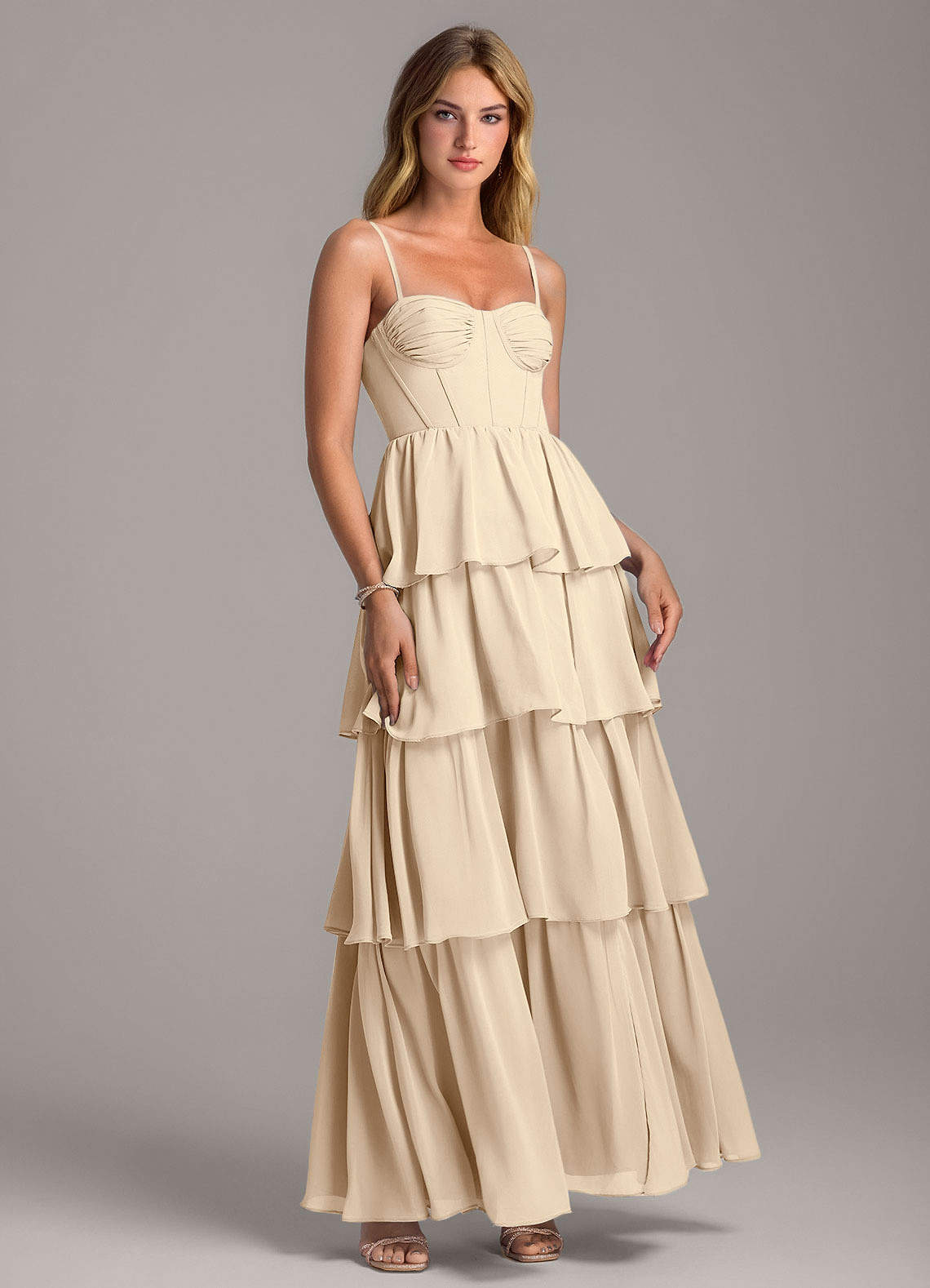 sachin and babi light blue dress Gold Champagne Sequin Tassel V Neck Halter Tiered Ruffle Prom Dresses