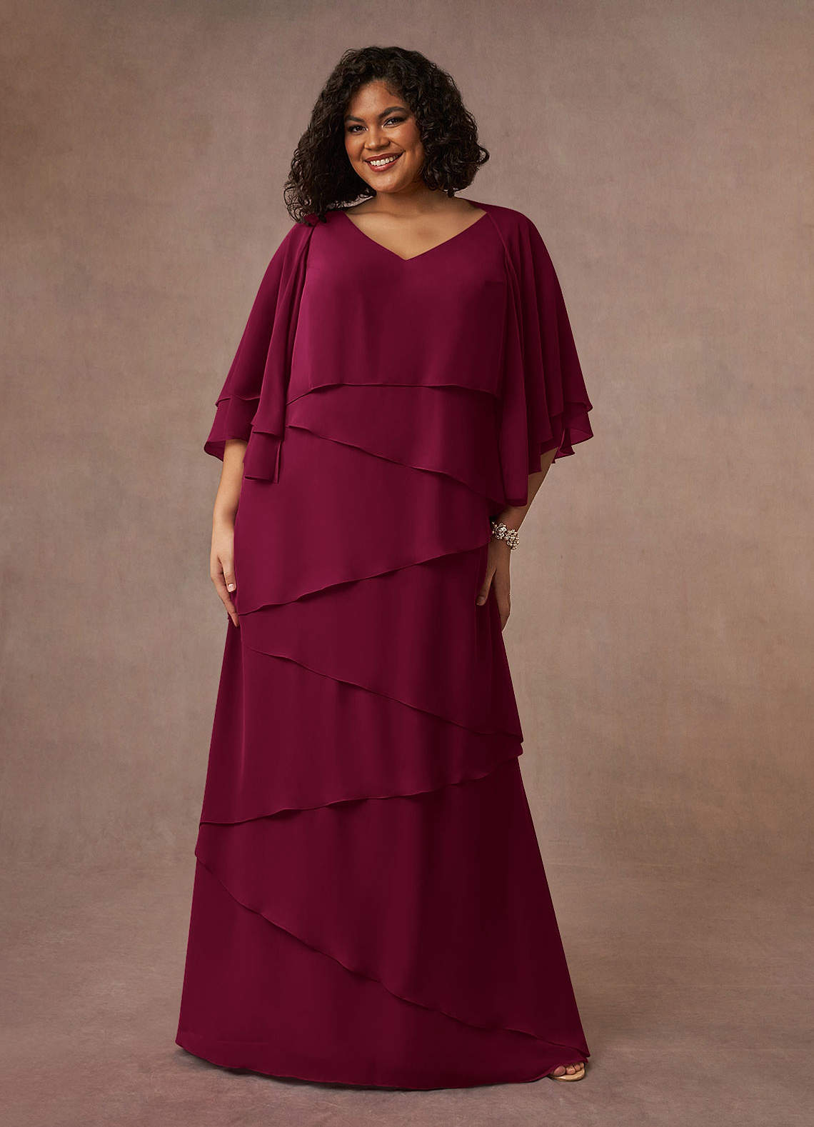 Azazie OHara Mère de la mariée Robes Robe Trapèze en Mousseline de soie Col V Bourgogne image1