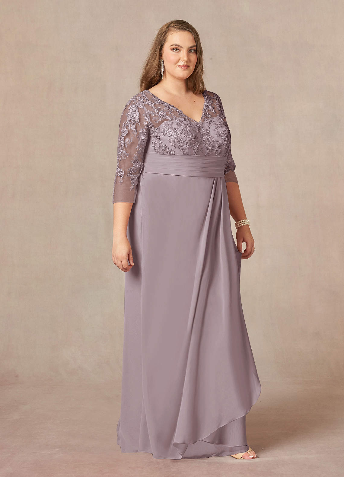Illusion Neck Chiffon and Lace Short Dress Dusk Plus Size