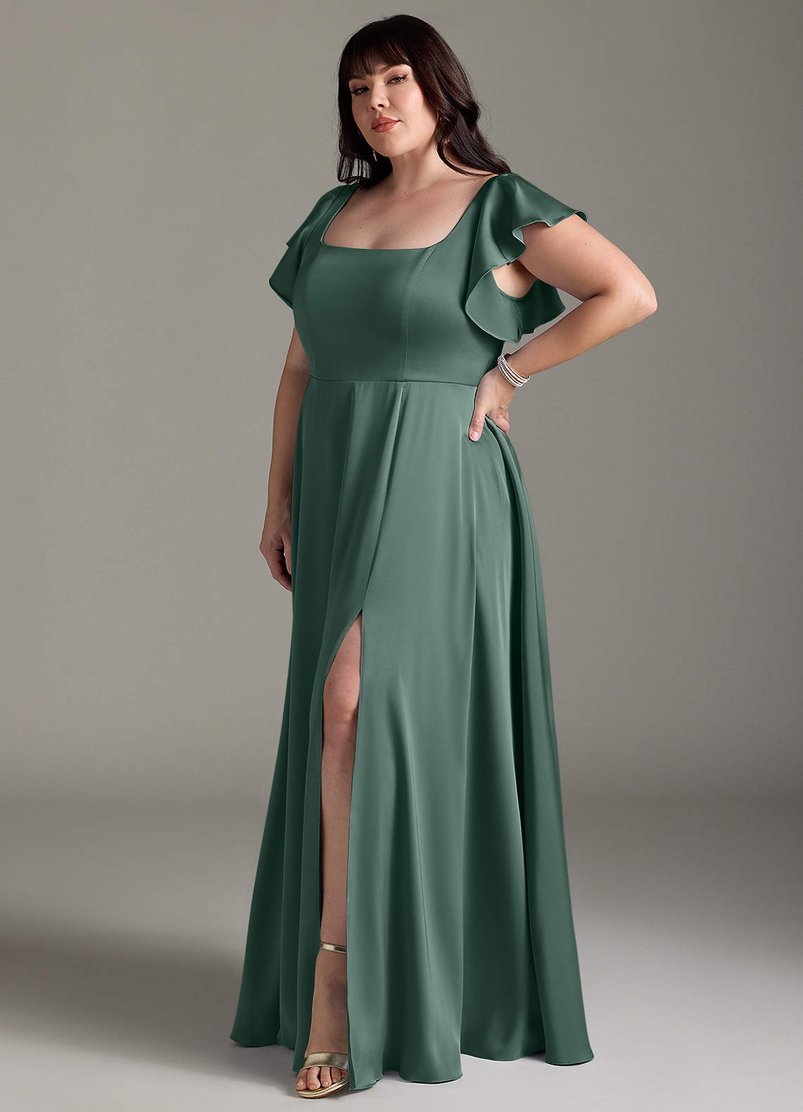 Azazie Bondi Bridesmaid Dresses Eucalyptus A-Line Bow Stretch Satin Dress image8