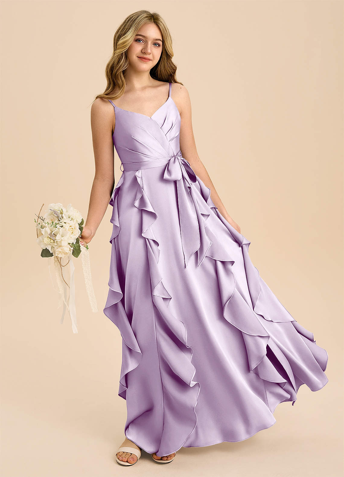 Azazie Peyton Junior Bridesmaid Dress in Frosted Lilac