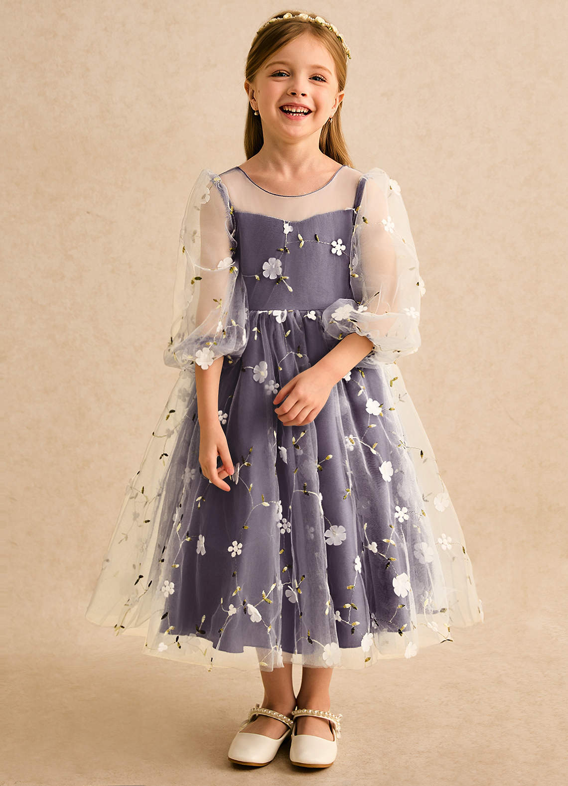 Azazie Elowen Flower Girl Dresses Plum A-Line Sweetheart Neckline Lace Dress image4