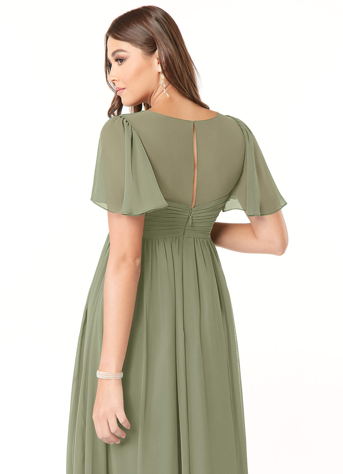 Azazie Verna Kleider zum Anprobieren zu Hause A-Linie V-Hals Gerüscht Chiffon Bodenlänge Kleid image5