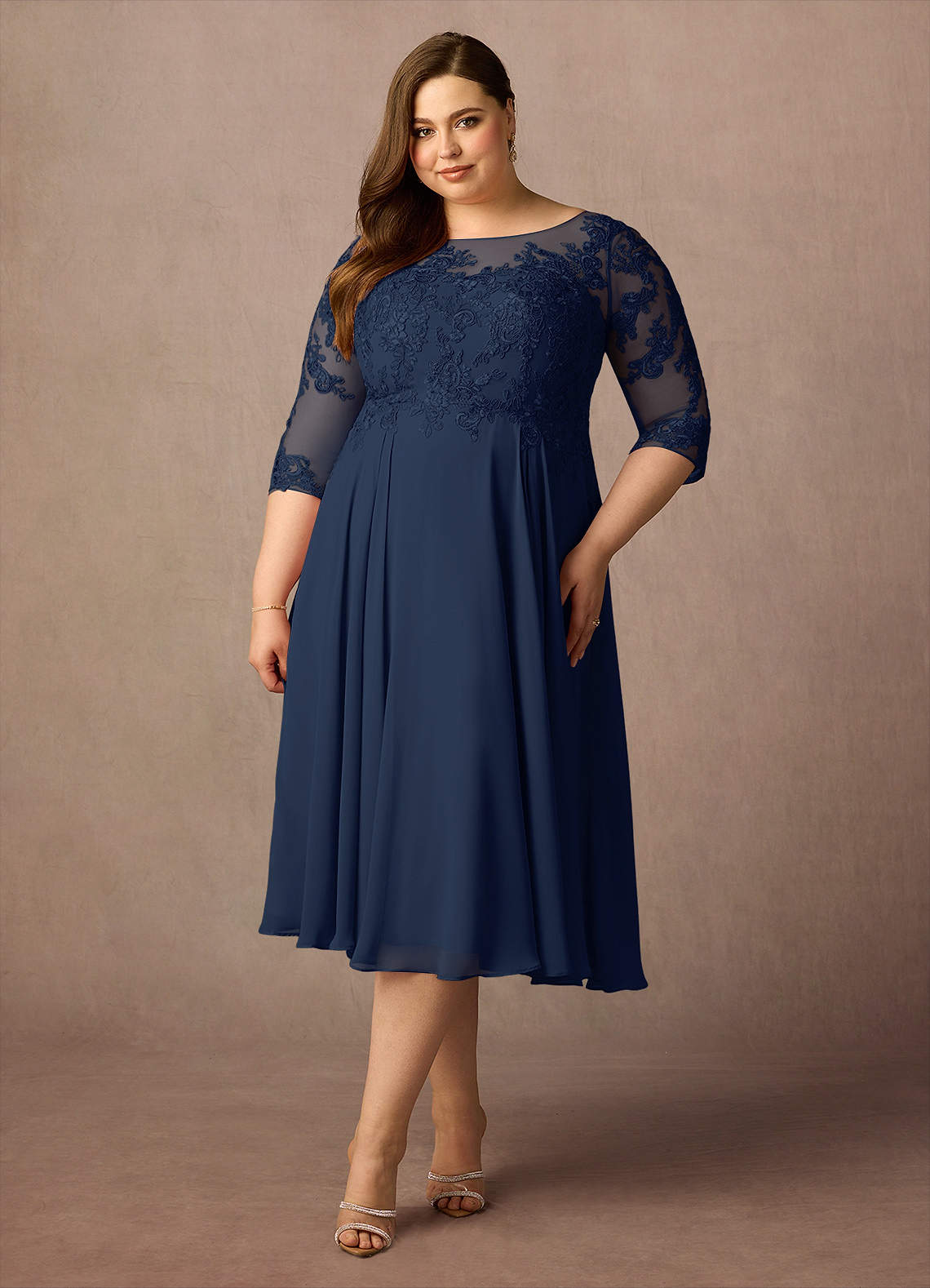 Azazie Marge Mother of the Bride Dresses Dark Navy A-Line Scoop Lace Chiffon Dress image1